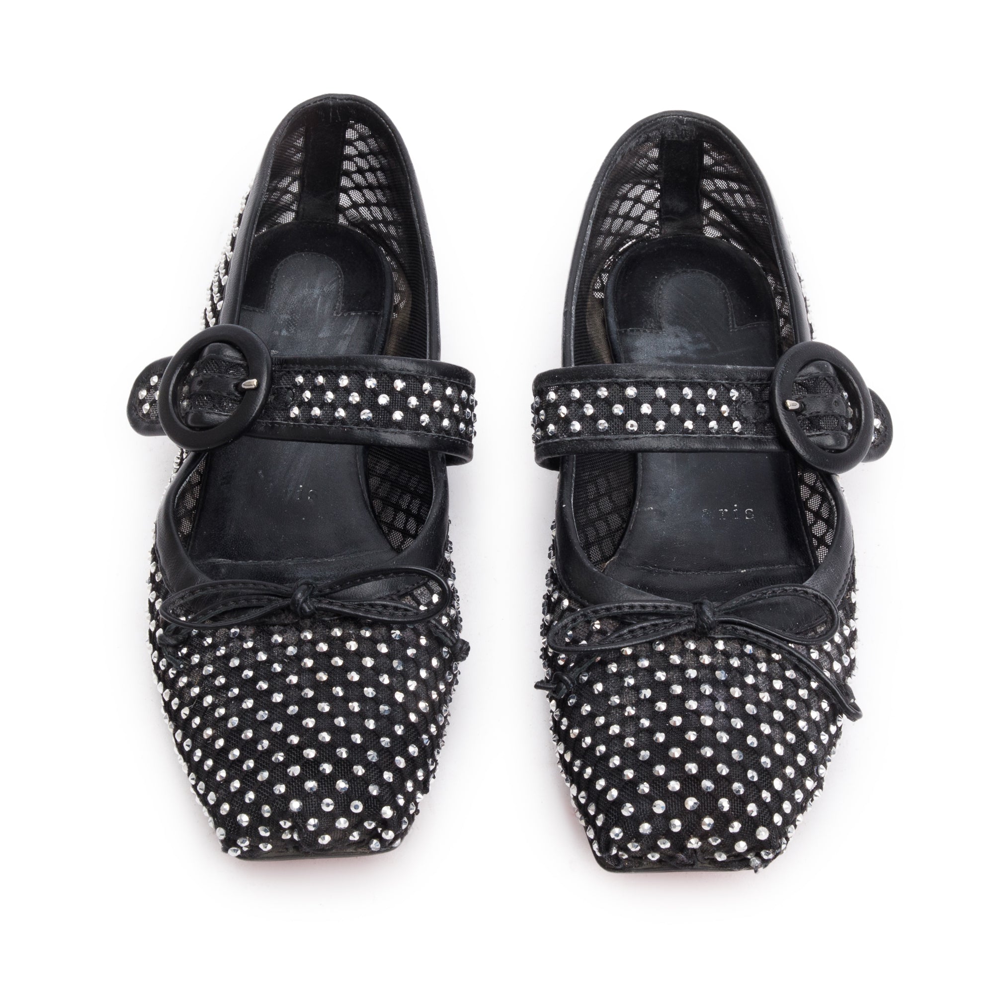 Christian Louboutin Black Mesh Crystal Mamastrapitina Ballet Flat Shoes, Size 36