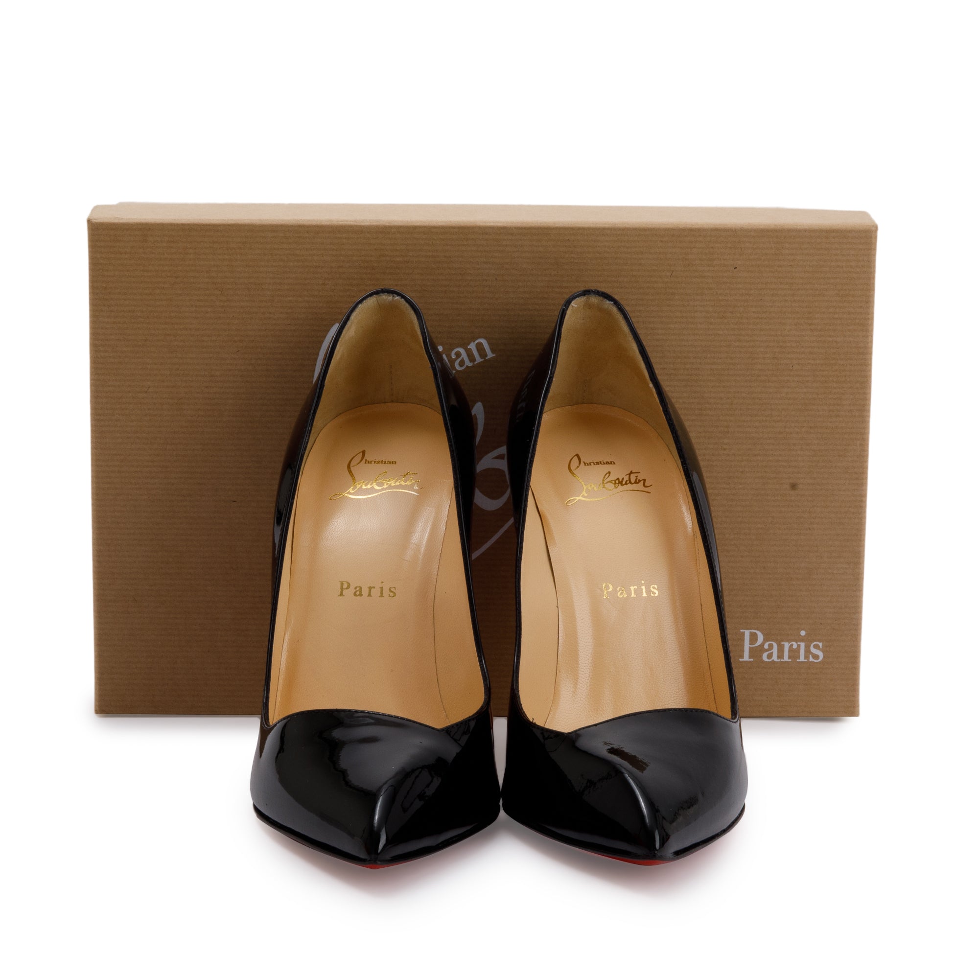 Christian Louboutin Black Patent Corneille 100 Pumps, Size 38.5 w/ Box