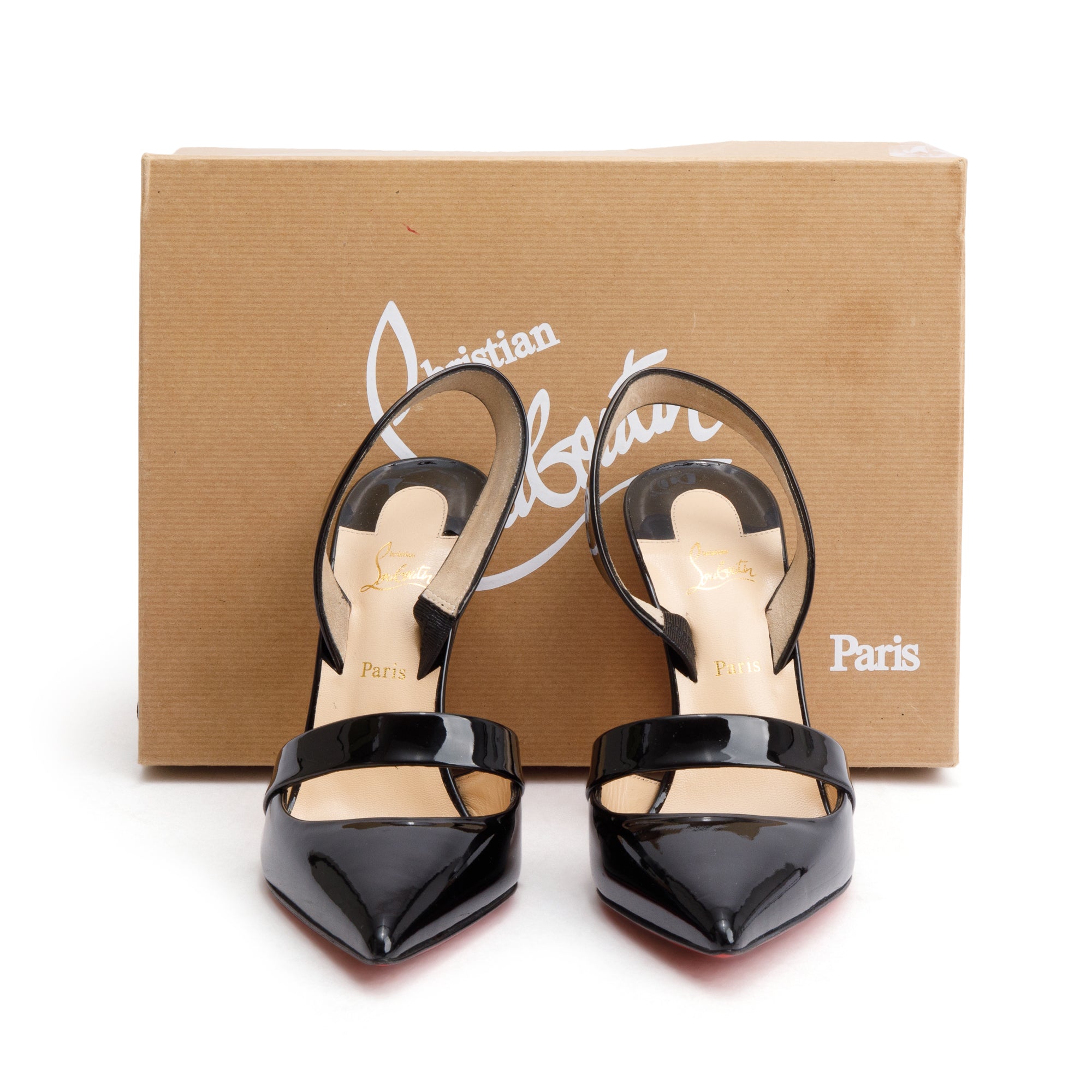 Christian Louboutin Black Patent Leather Actina 100 Pumps, Size 38.5 w/ Box