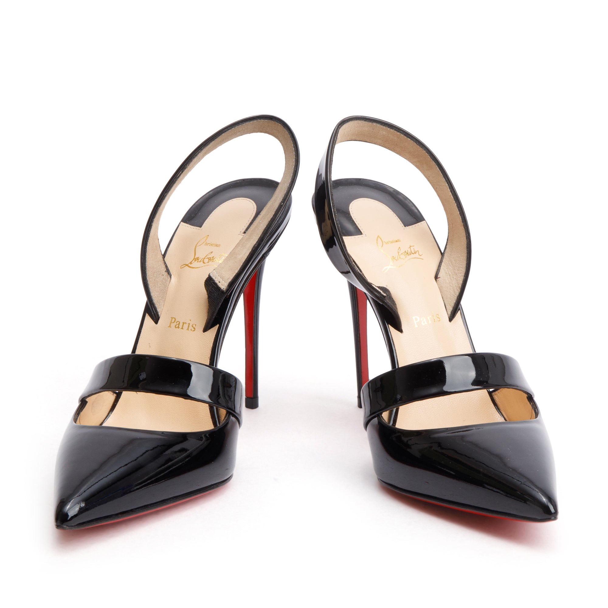 Christian Louboutin Black Patent Leather Actina 100 Pumps, Size 38.5 w/ Box