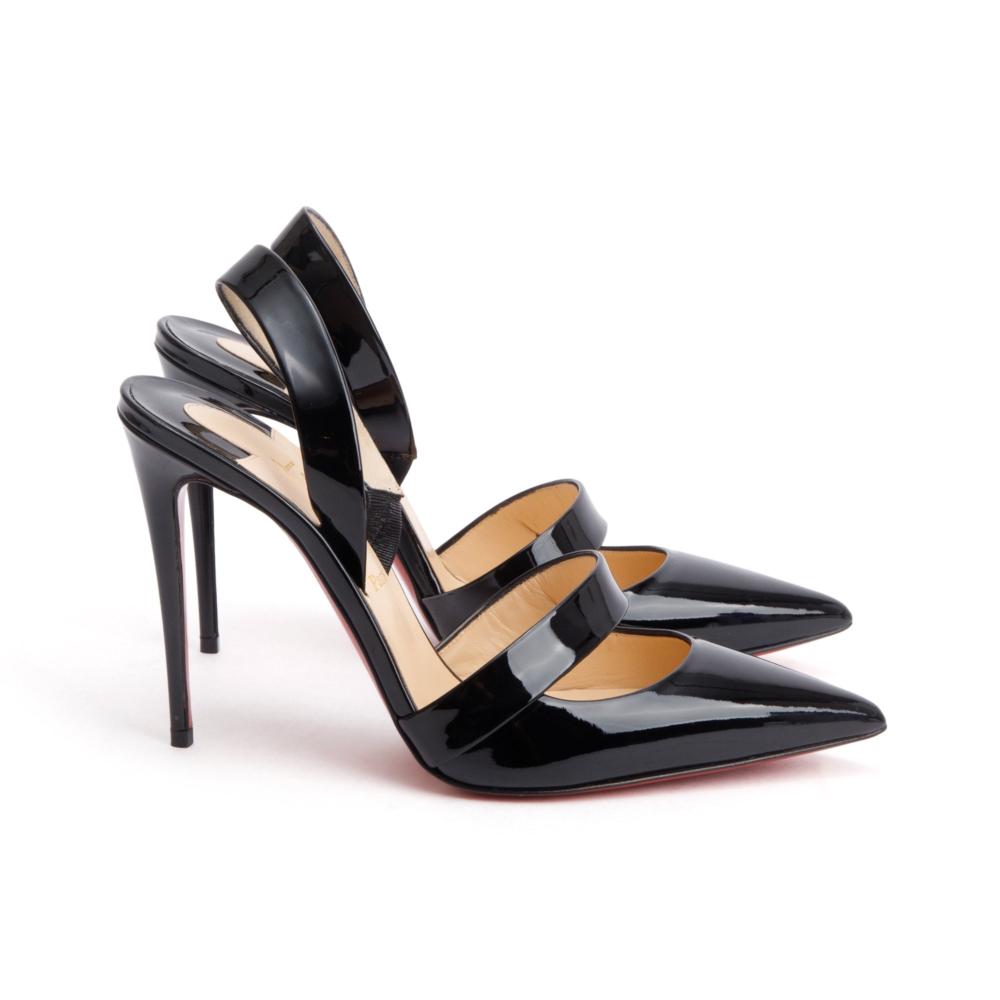 Christian Louboutin Black Patent Leather Actina 100 Pumps, Size 38.5 w/ Box