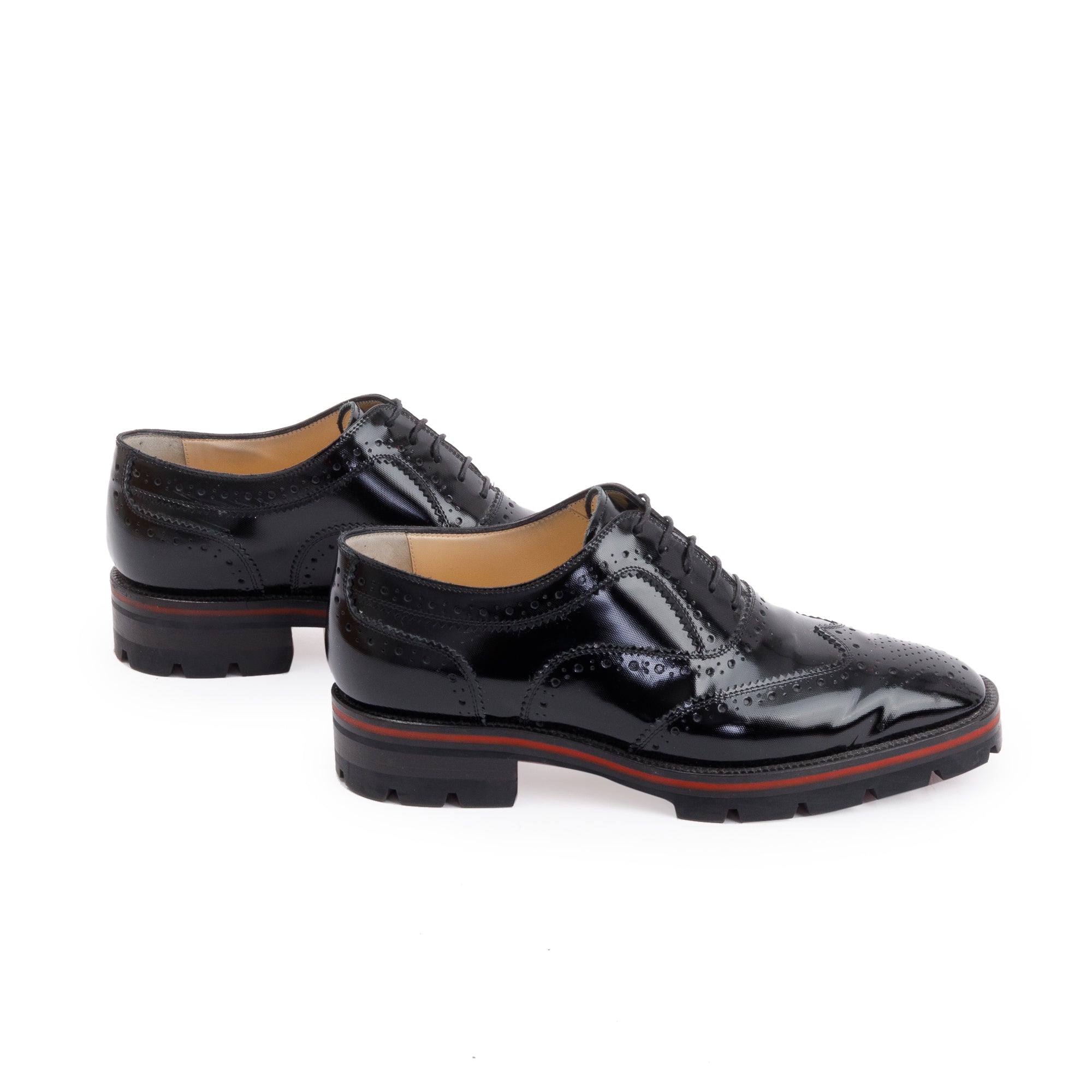 Christian Louboutin Black Patent Leather Baroque Charletta Flat Oxfords, Size 36 w/ Box