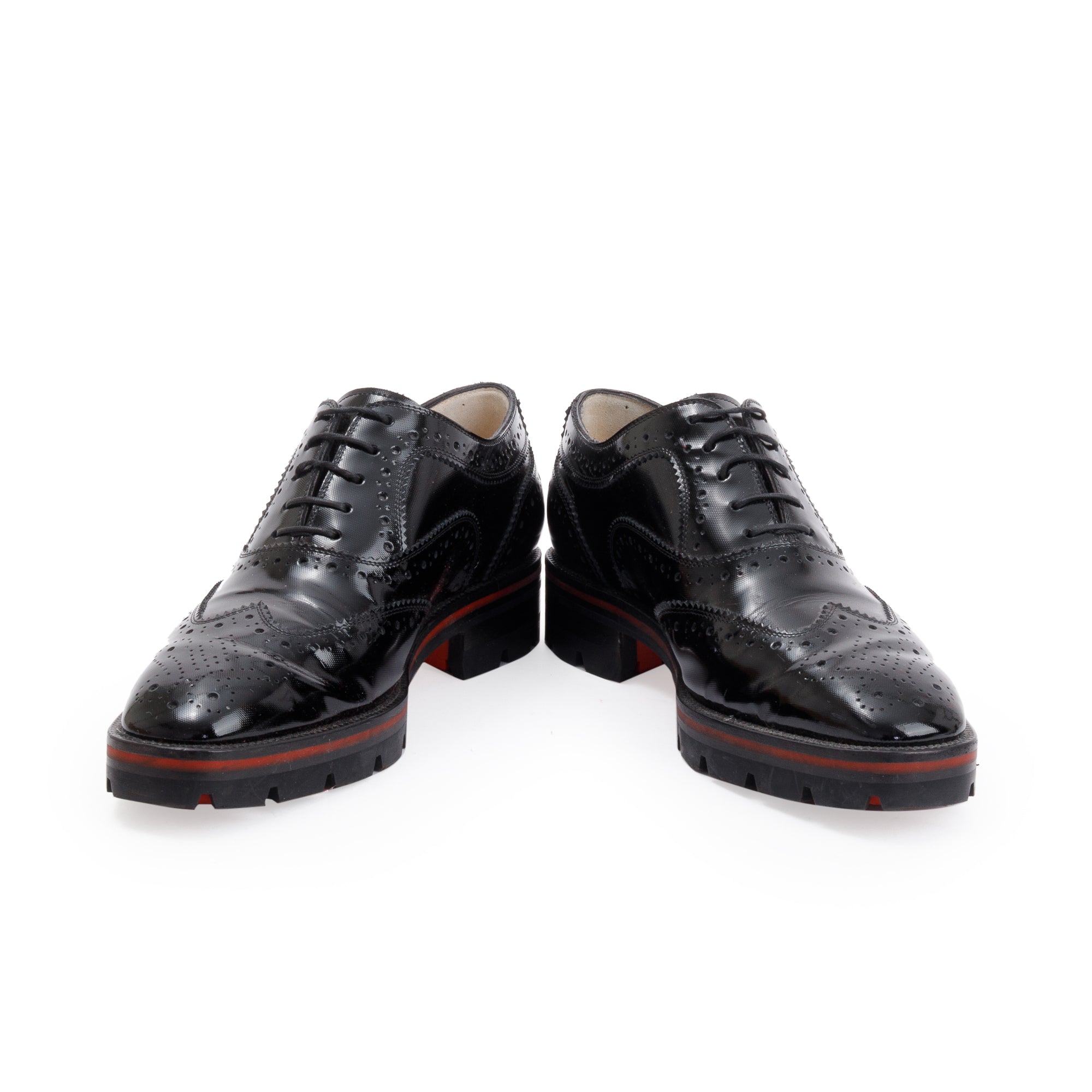 Christian Louboutin Black Patent Leather Baroque Charletta Flat Oxfords, Size 36 w/ Box