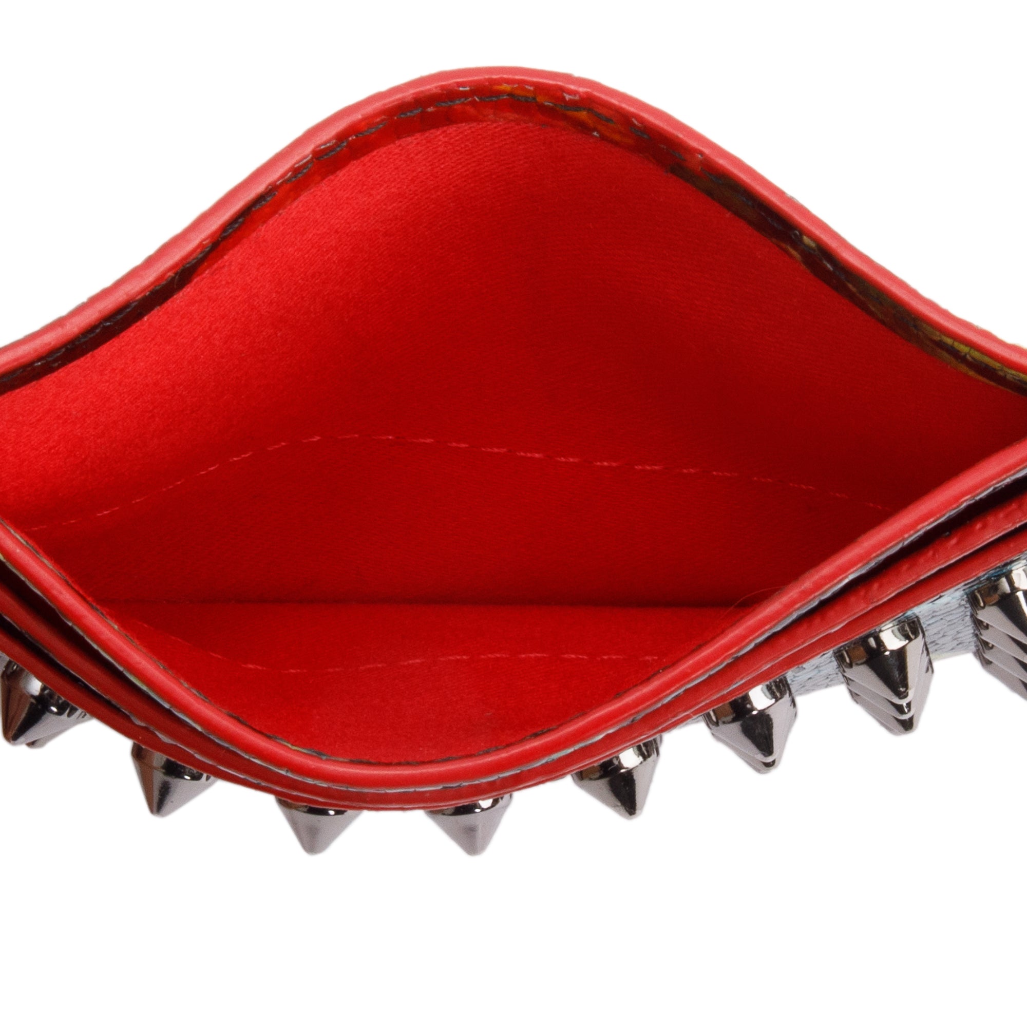 Christian Louboutin Black Patent Leather Hawaii Print Kios Spiked Card Holder w/ Box