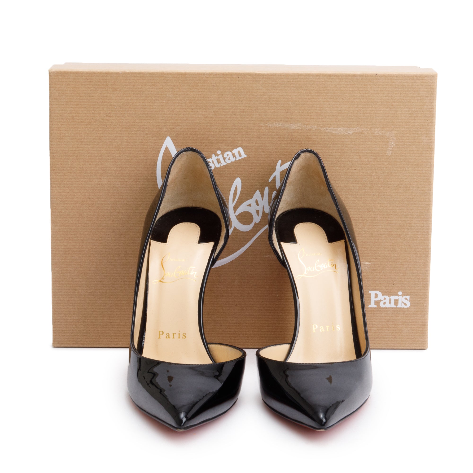 Christian Louboutin Black Patent Leather Iriza 100 Pumps, Size 36.5 w/ Box