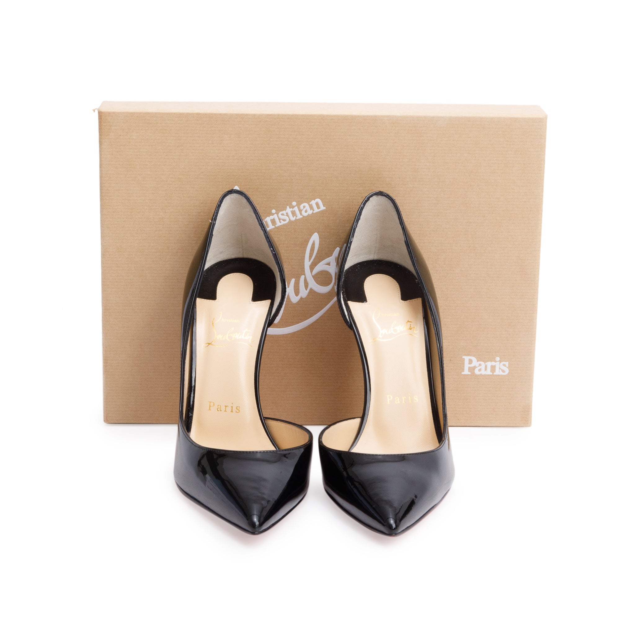 Christian Louboutin Black Patent Leather Iriza 100 Pumps, Size 38 w/ Box