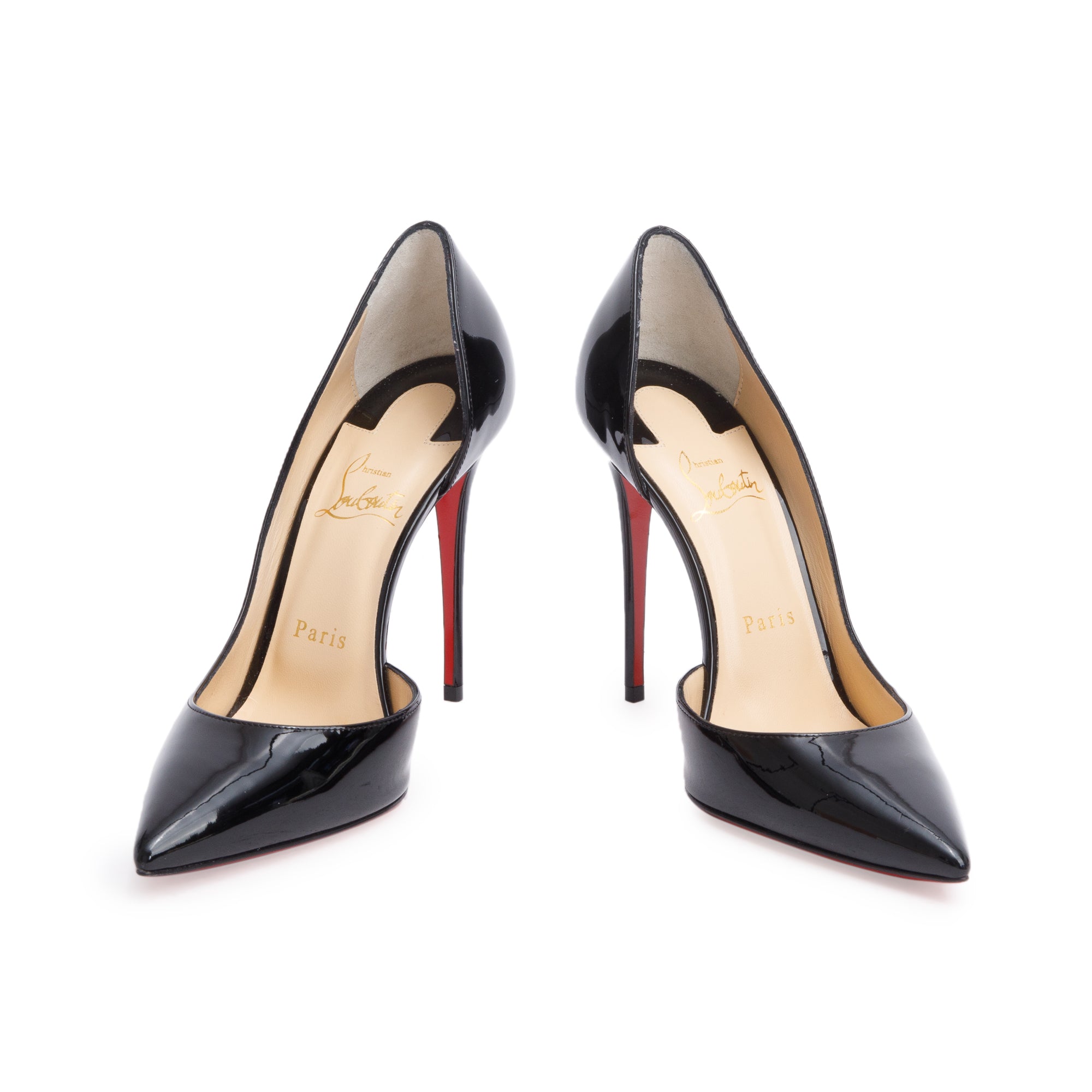 Christian Louboutin Black Patent Leather Iriza 100 Pumps, Size 38 w/ Box
