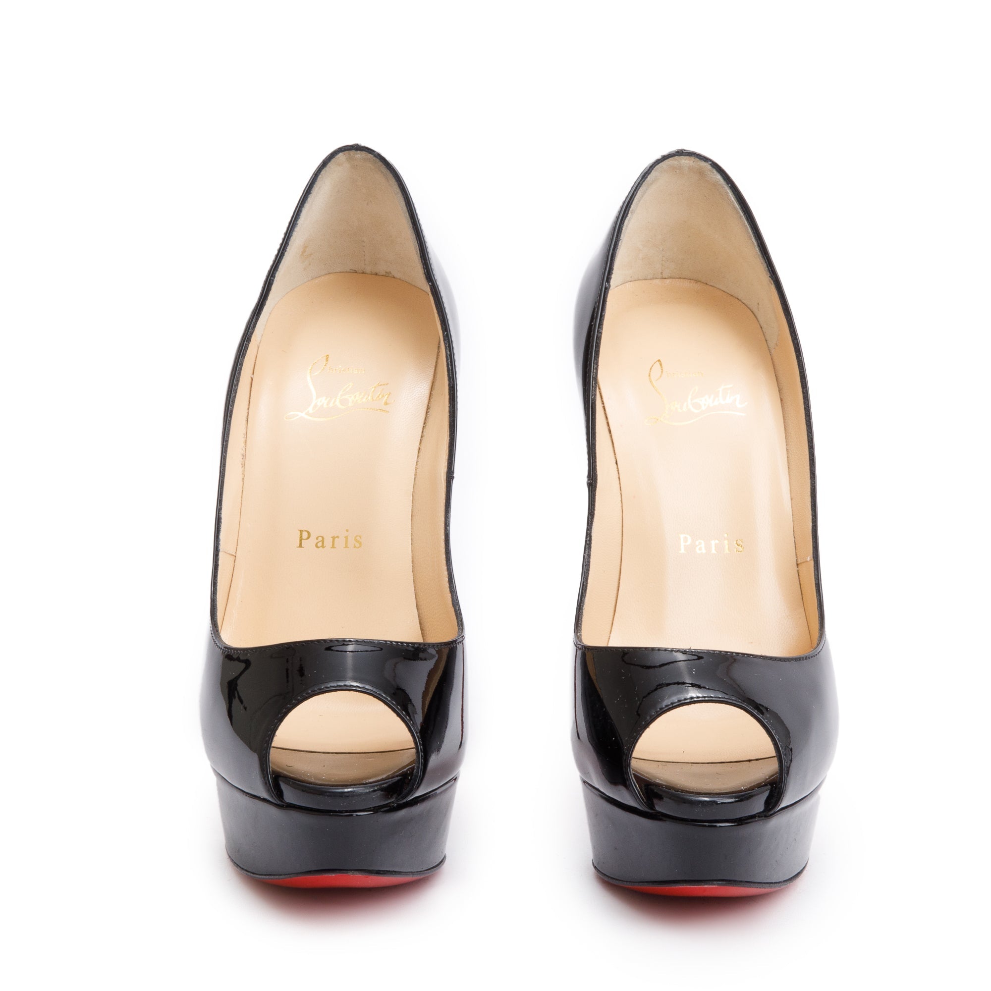 Christian Louboutin Black Patent Leather Pigalle Follies 100 Pumps, Size 37.5 w/ Box