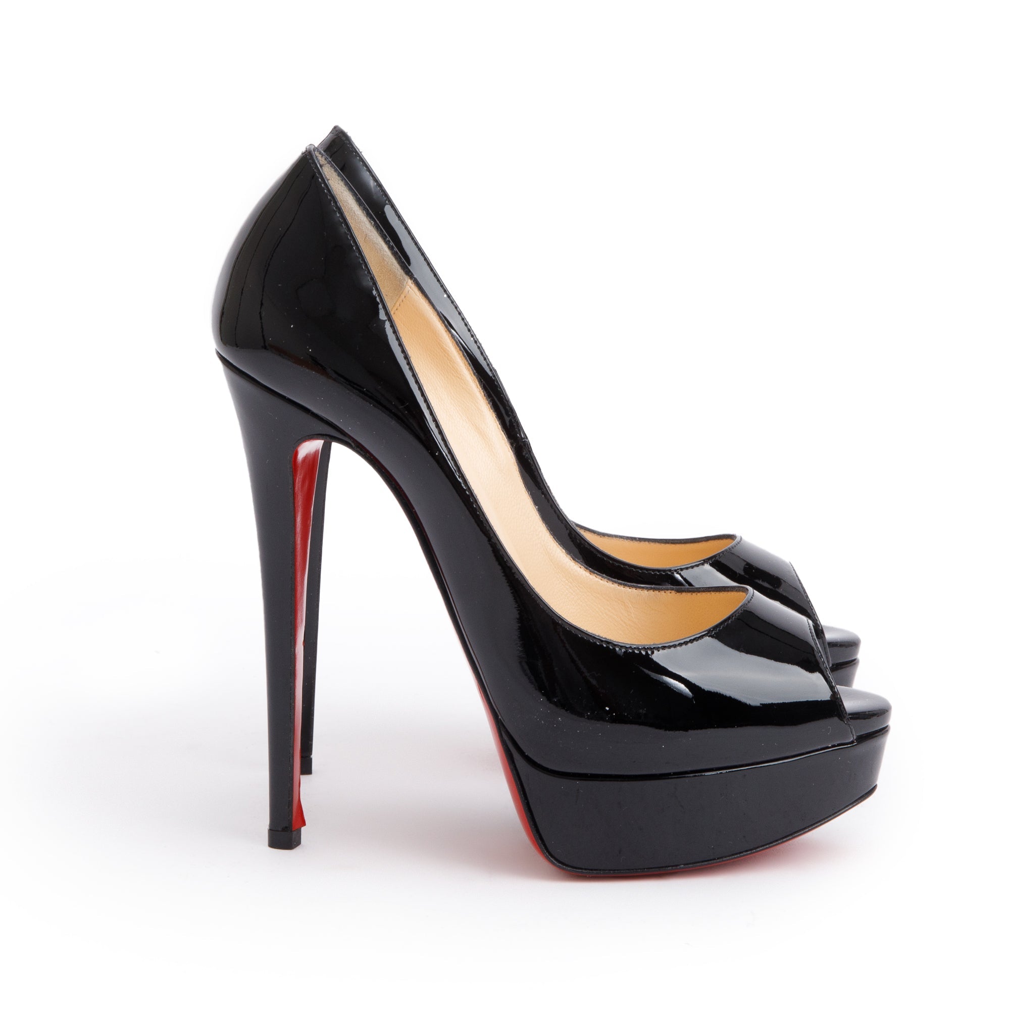 Christian Louboutin Black Patent Leather Pigalle Follies 100 Pumps, Size 37.5 w/ Box