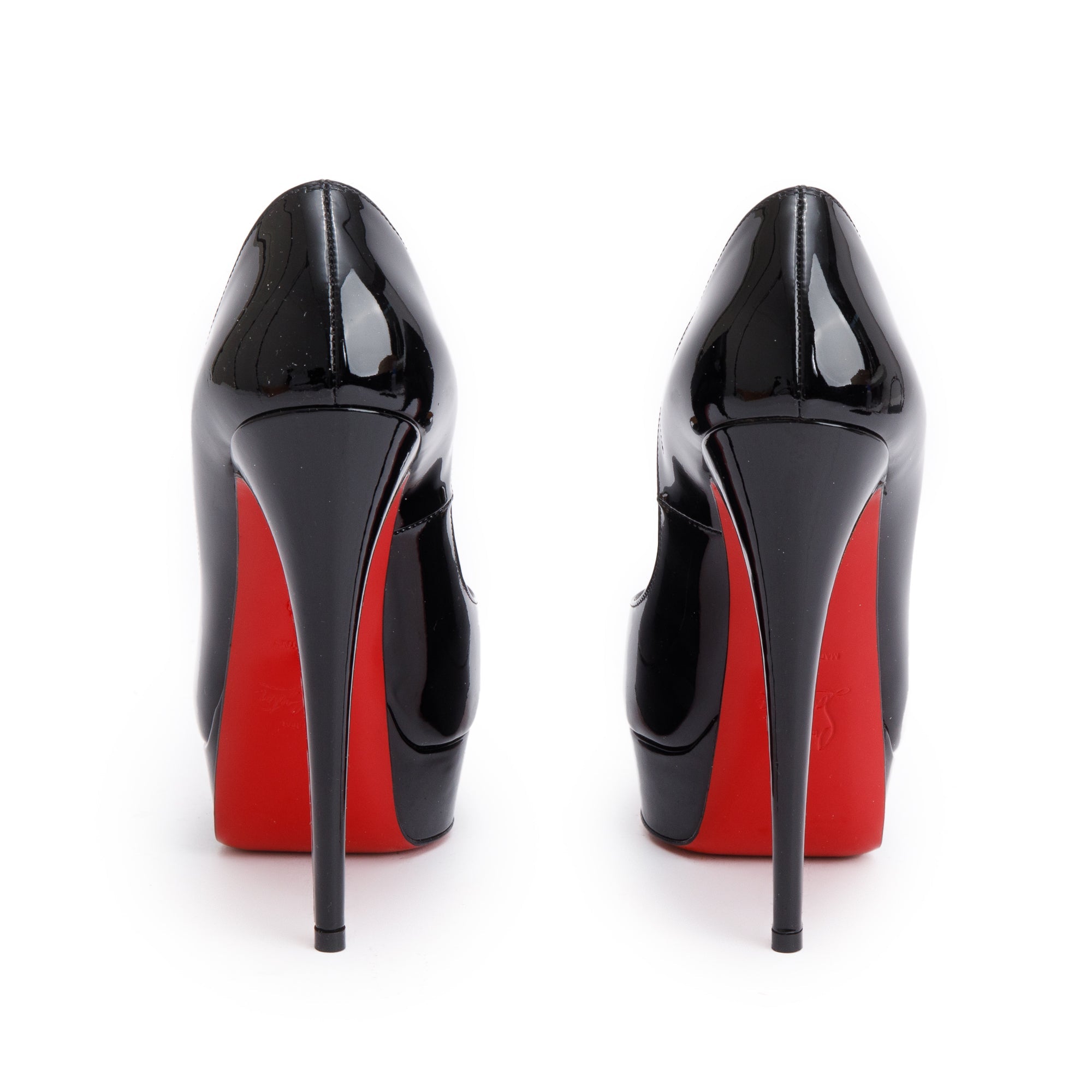 Christian Louboutin Black Patent Leather Pigalle Follies 100 Pumps, Size 37.5 w/ Box