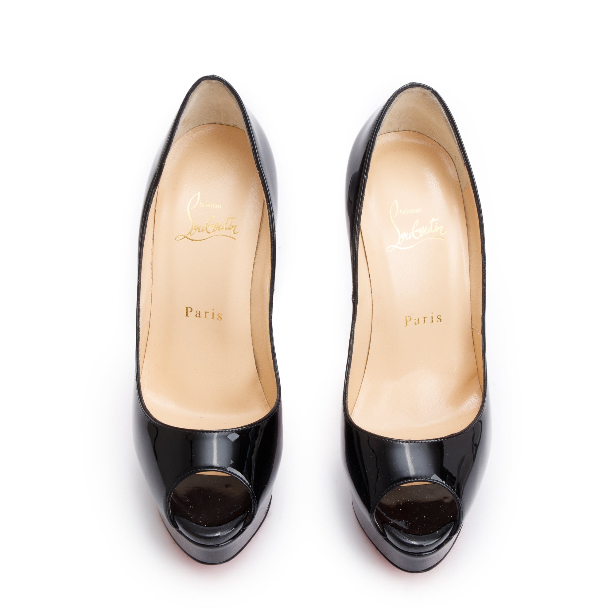 Christian Louboutin Black Patent Leather Pigalle Follies 100 Pumps, Size 37.5 w/ Box