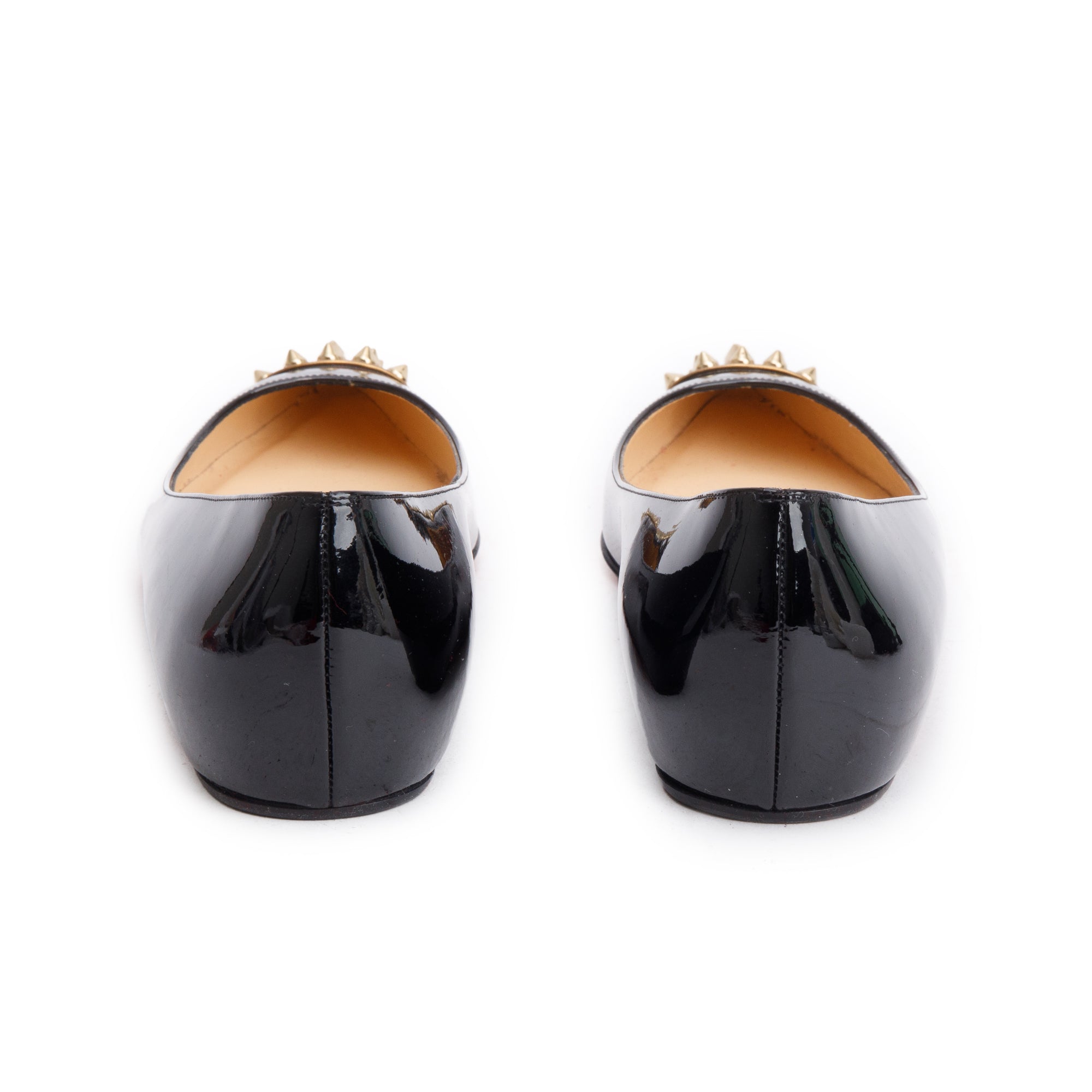 Christian Louboutin Black Patent Leather Studded Cap Toe Geo Flats, Size 36