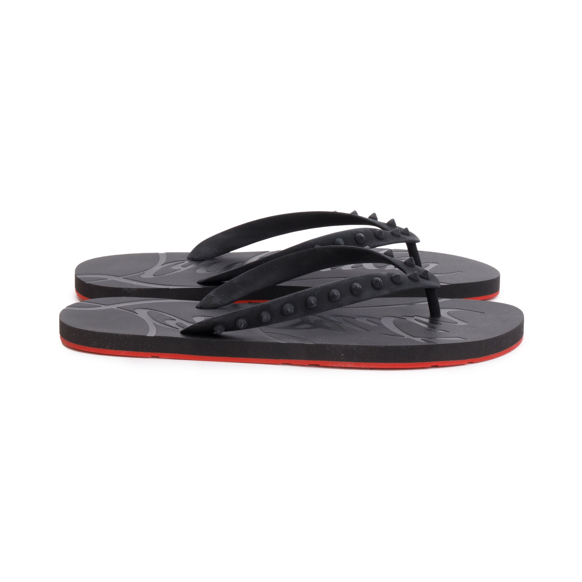Christian Louboutin Black Rubber Loubi Flip Thong Sandals, Size 45 w/ Box