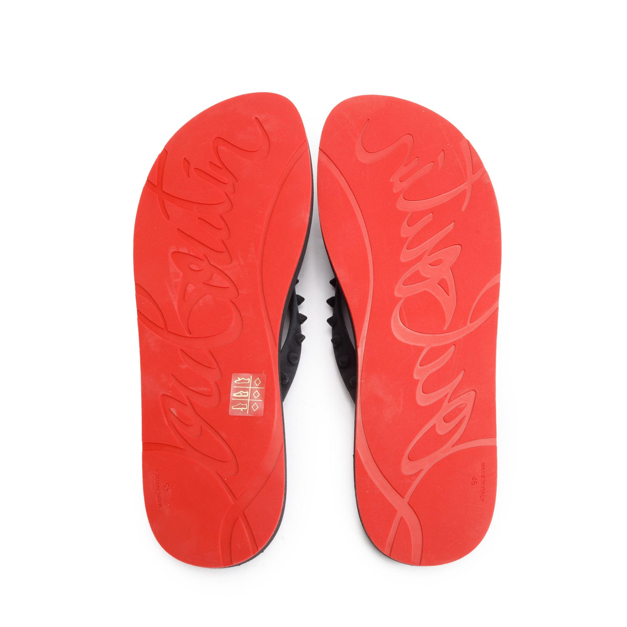 Christian Louboutin Black Rubber Loubi Flip Thong Sandals, Size 45 w/ Box