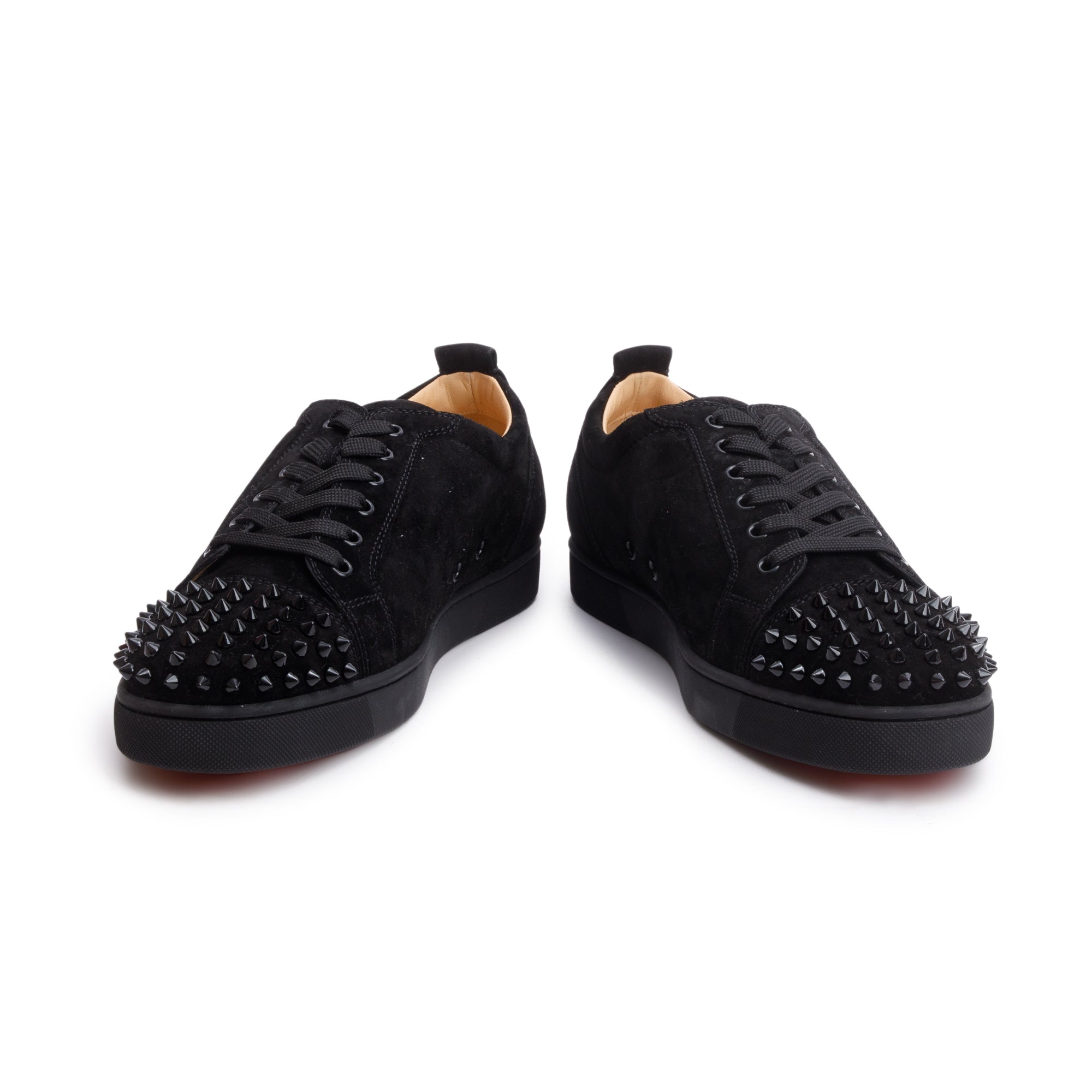 Christian Louboutin Black Suede Louis Junior Spikes Flat Sneakers, Size 44 w/ Box