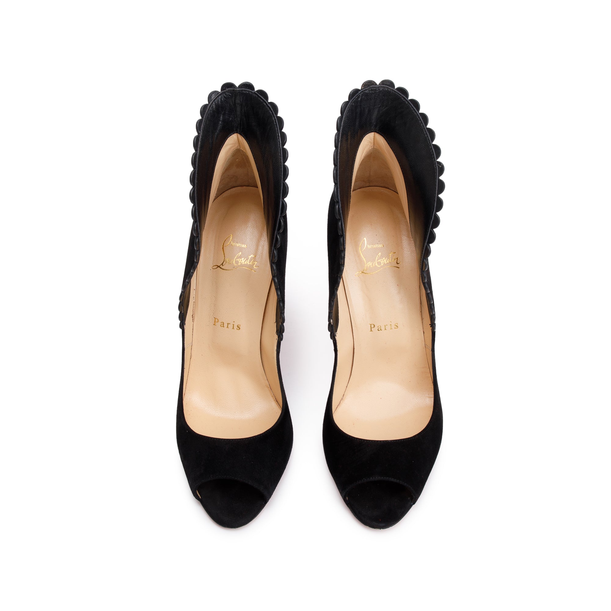 Christian Louboutin Black Suede Scalloped Accent Pumps, Size 39.5