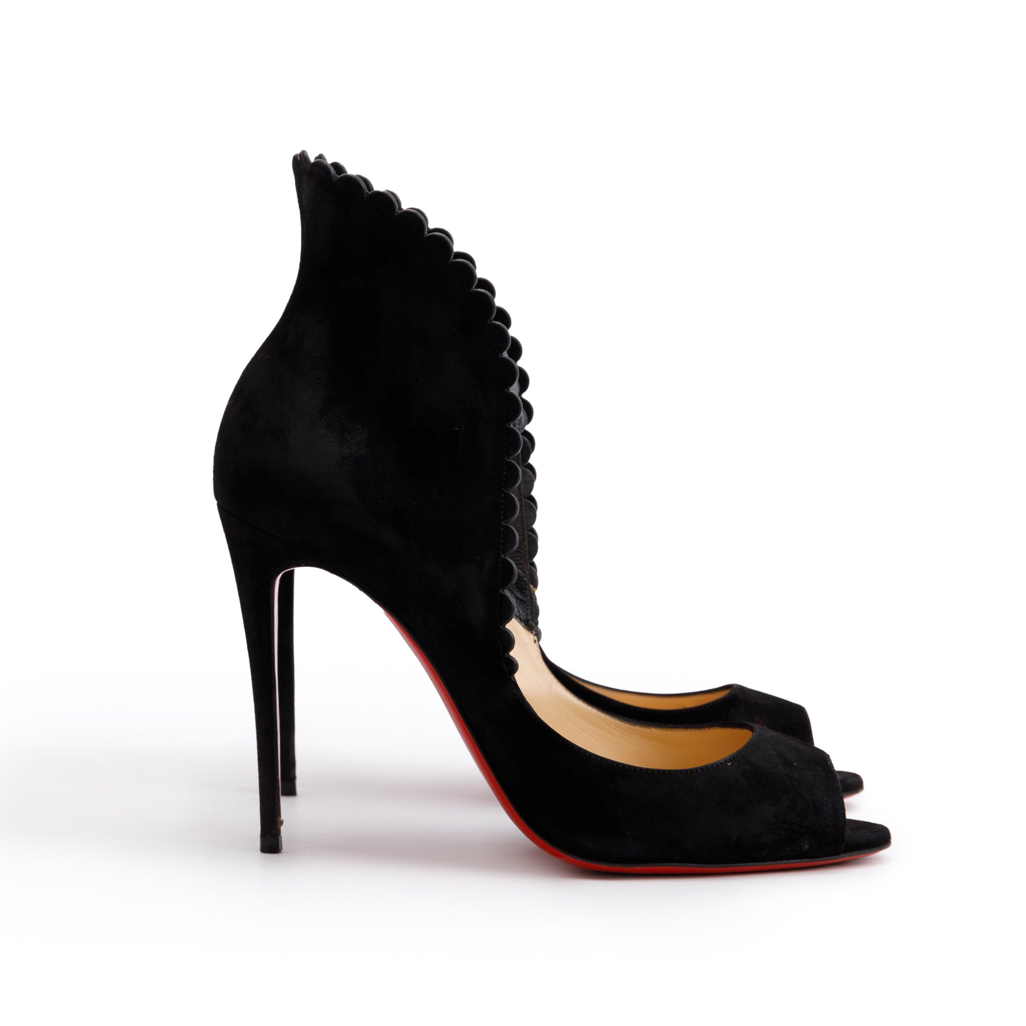 Christian Louboutin Black Suede Scalloped Accent Pumps, Size 39.5