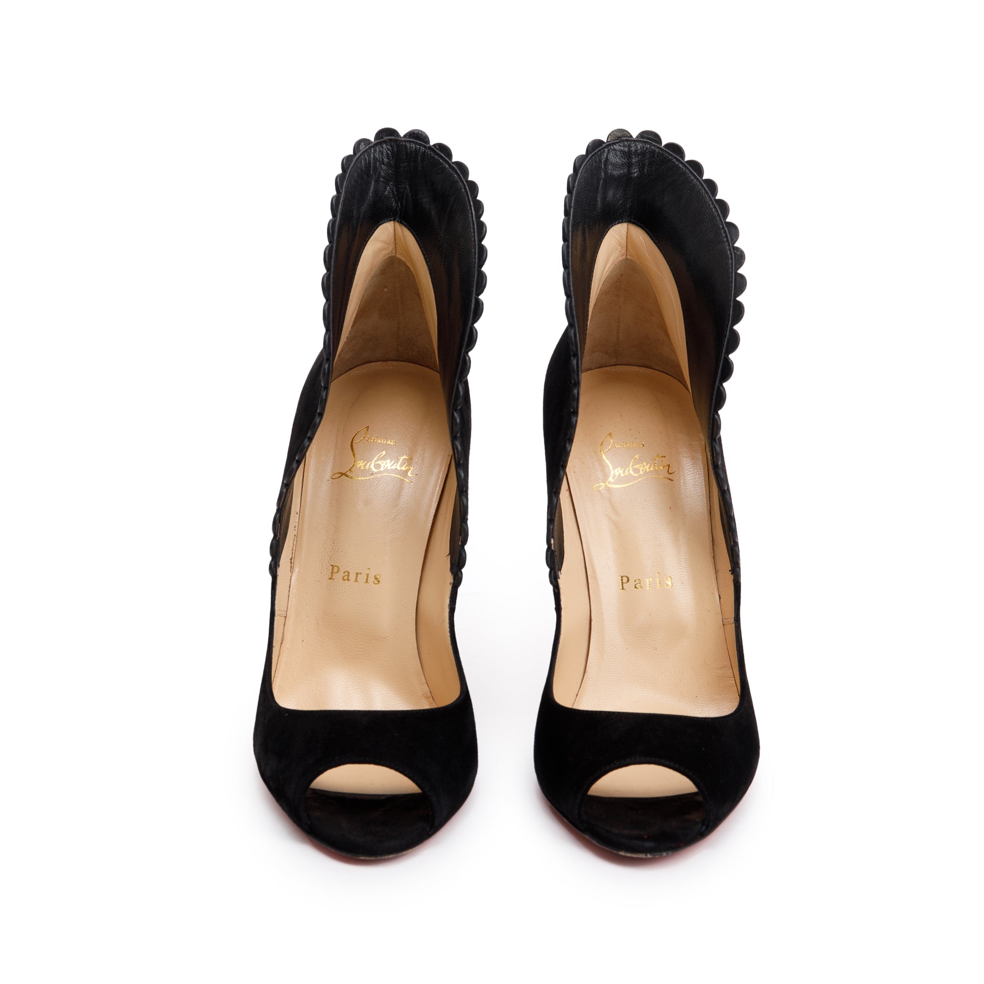 Christian Louboutin Black Suede Scalloped Accent Pumps, Size 39.5