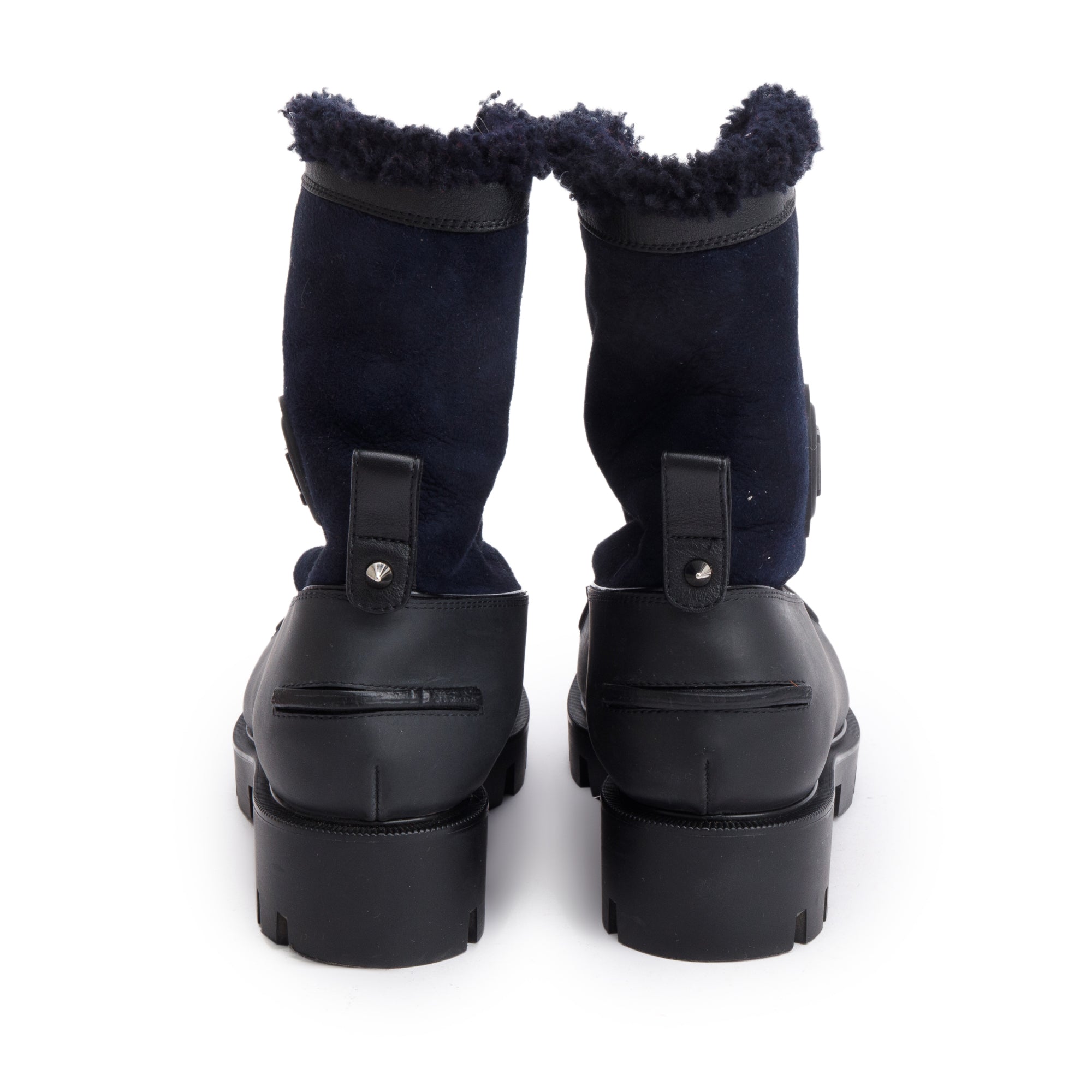 Christian Louboutin Black Suede Shearling Rubber Glory Rain Boots, Size 38