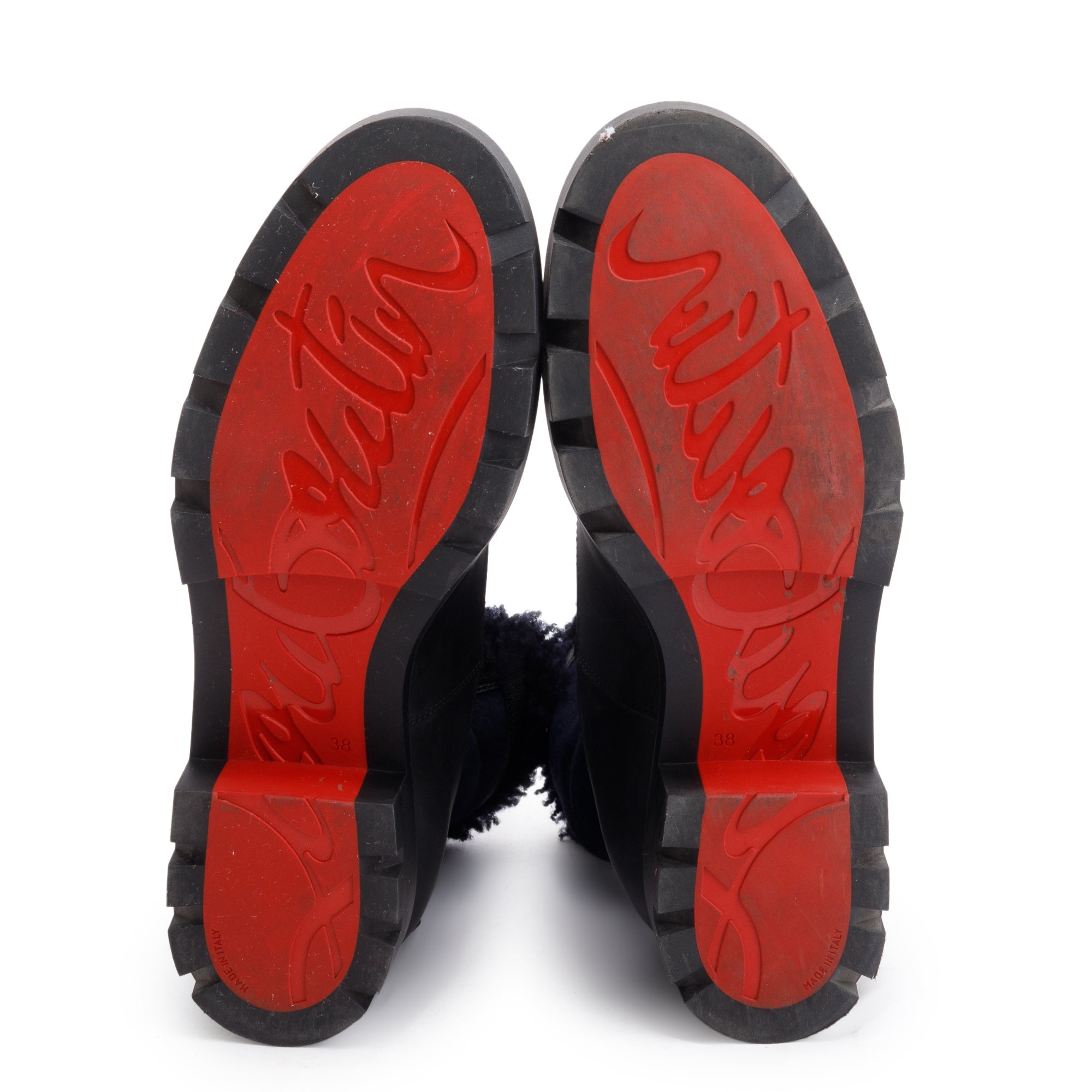 Christian Louboutin Black Suede Shearling Rubber Glory Rain Boots, Size 38