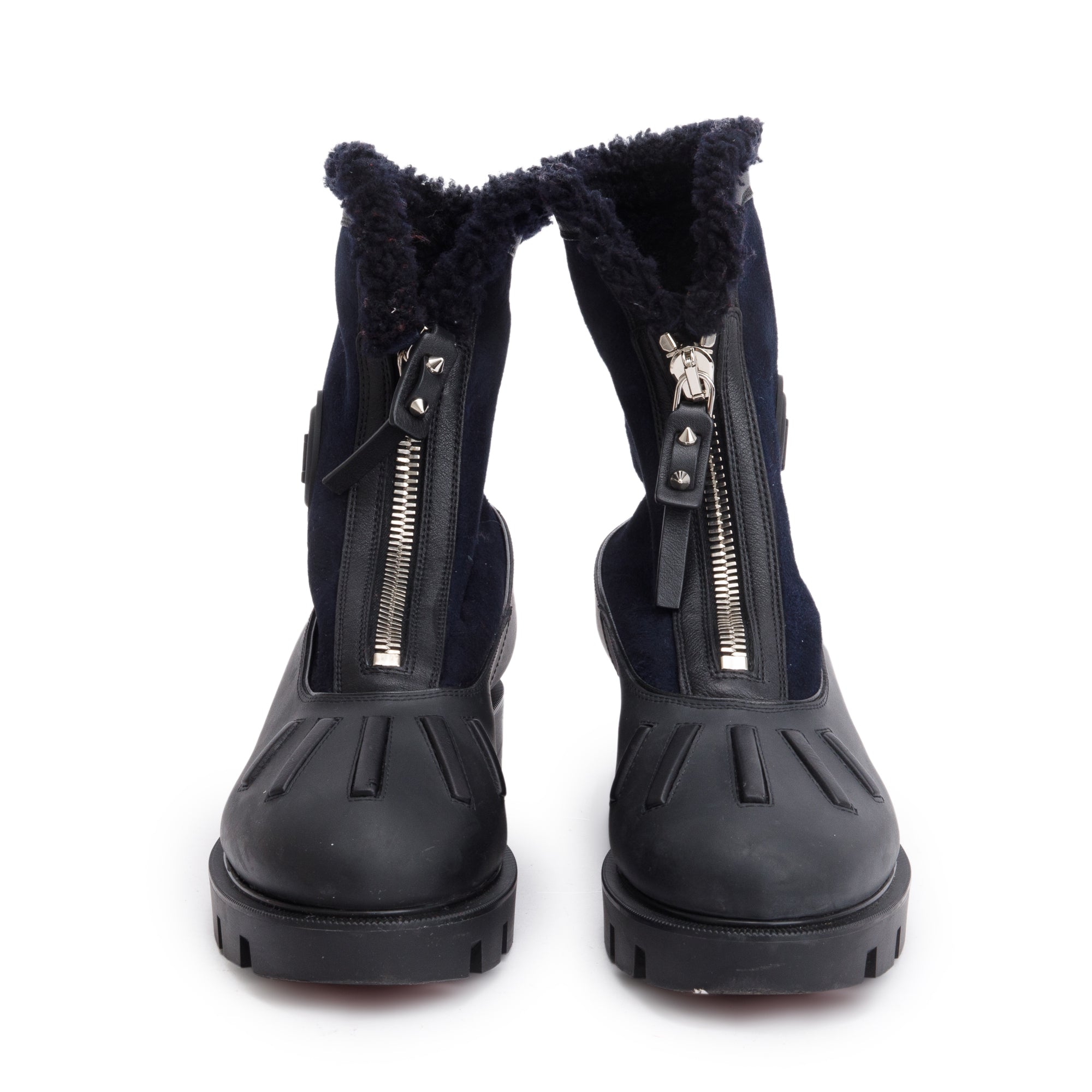 Christian Louboutin Black Suede Shearling Rubber Glory Rain Boots, Size 38