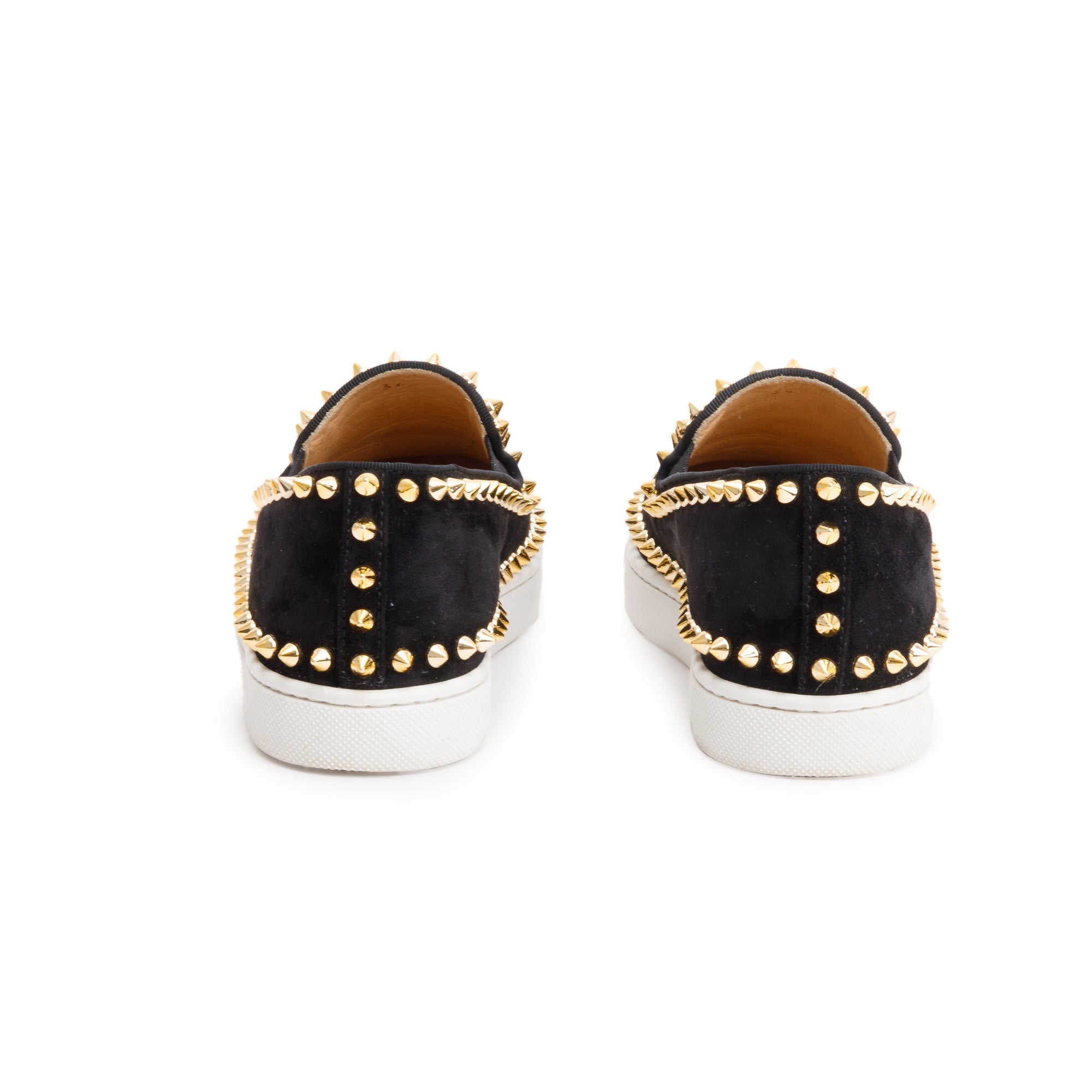 Christian Louboutin Black Suede crystal Embellished Spike Slide Sneakers, Size 34 w/ Box