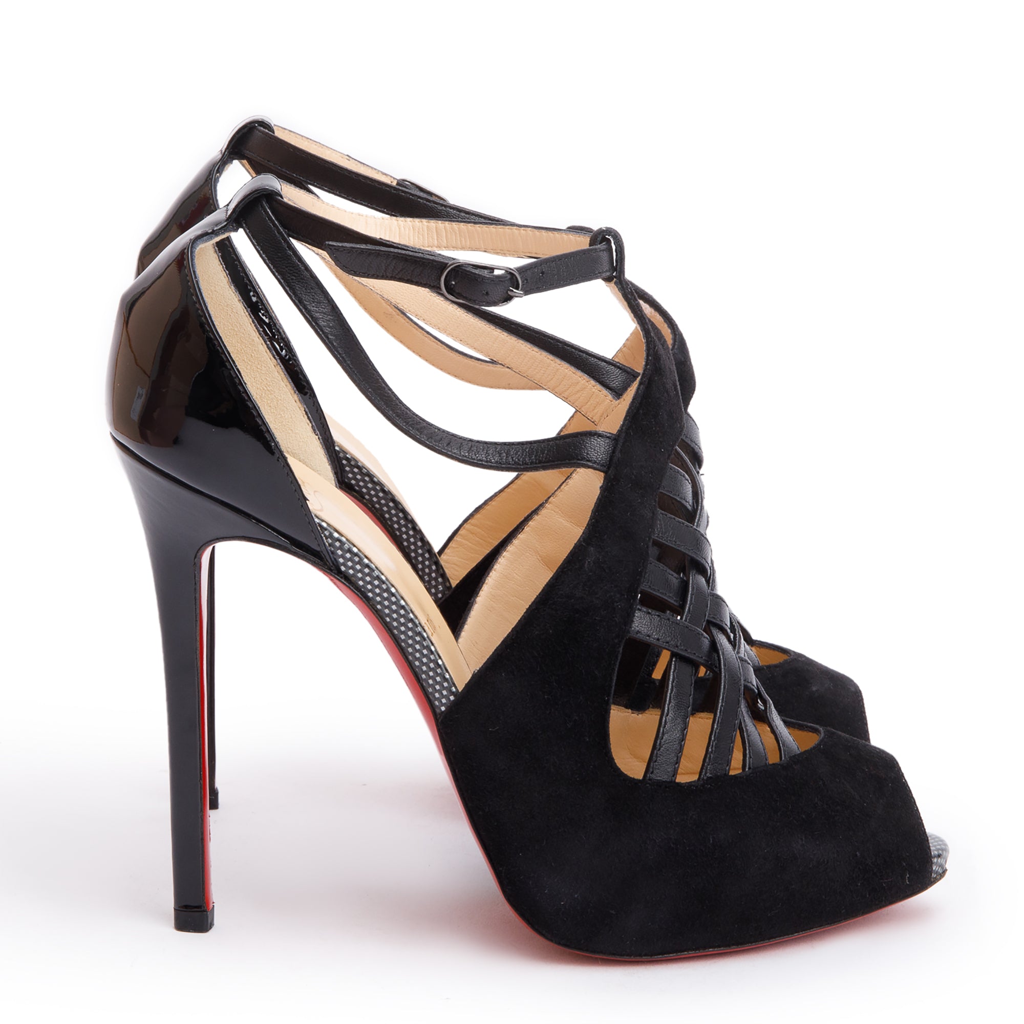 Christian Louboutin Black Suede/Patent Carlota 120 Pumps, Size 40 w/ Box