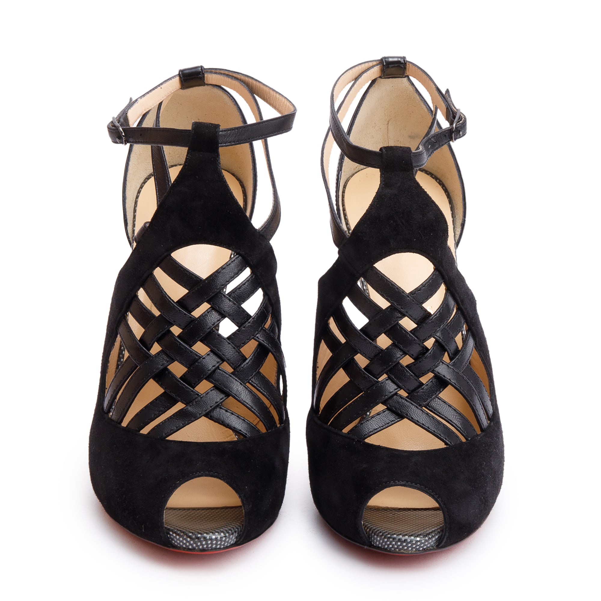 Christian Louboutin Black Suede/Patent Carlota 120 Pumps, Size 40 w/ Box
