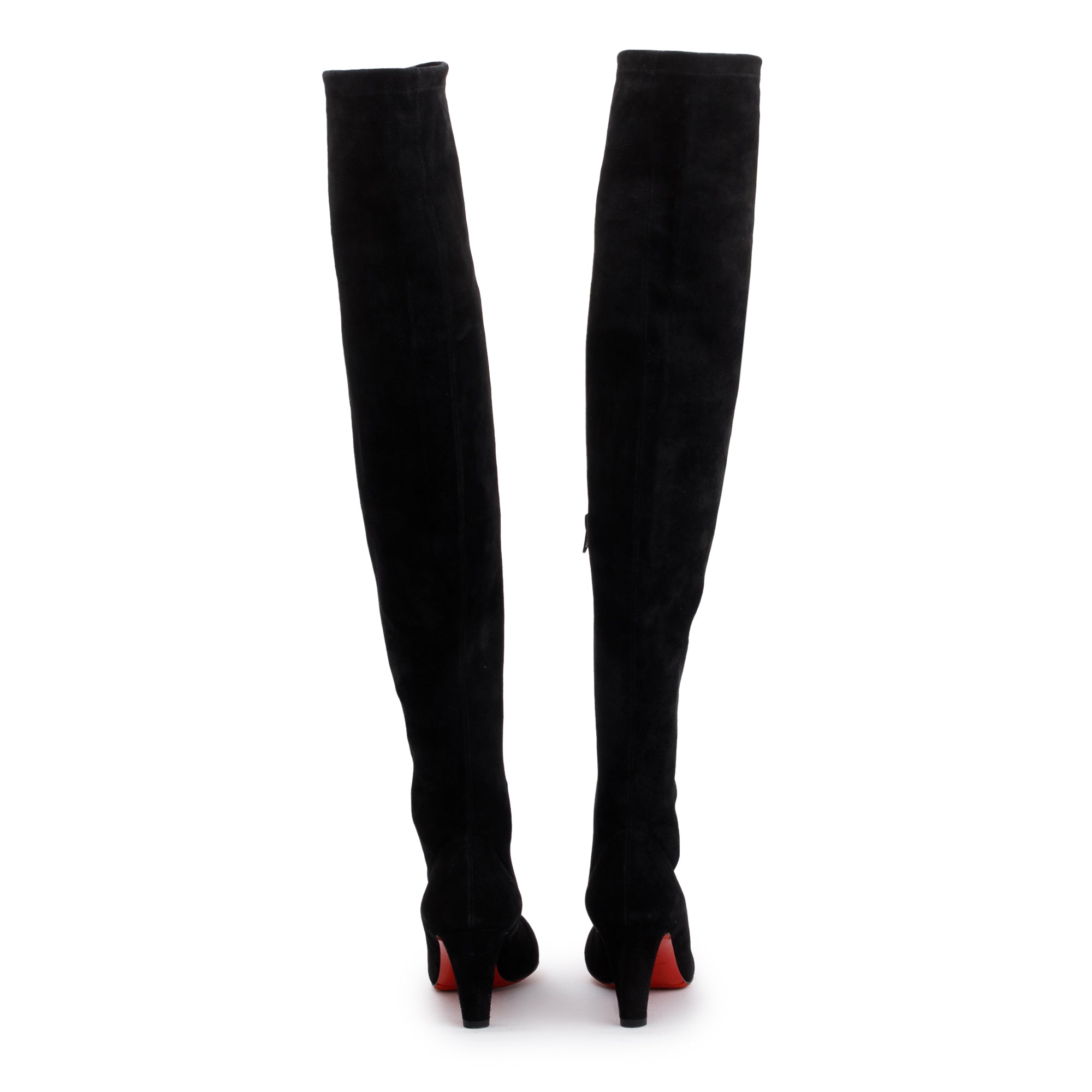 Christian Louboutin Black Veau Velours Stretch Alta Top 70 Boots, Size 37 w/ Box