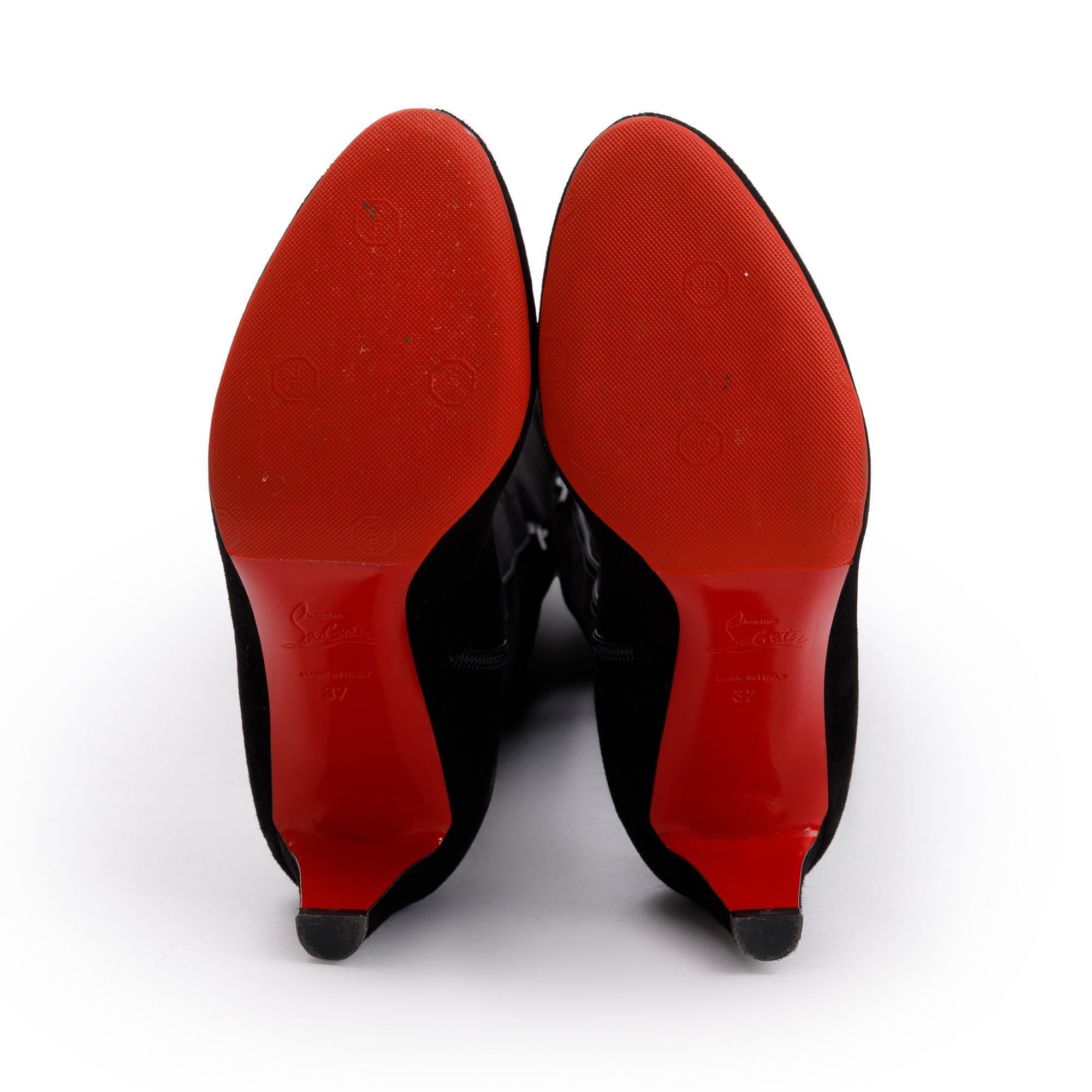 Christian Louboutin Black Veau Velours Stretch Alta Top 70 Boots, Size 37 w/ Box