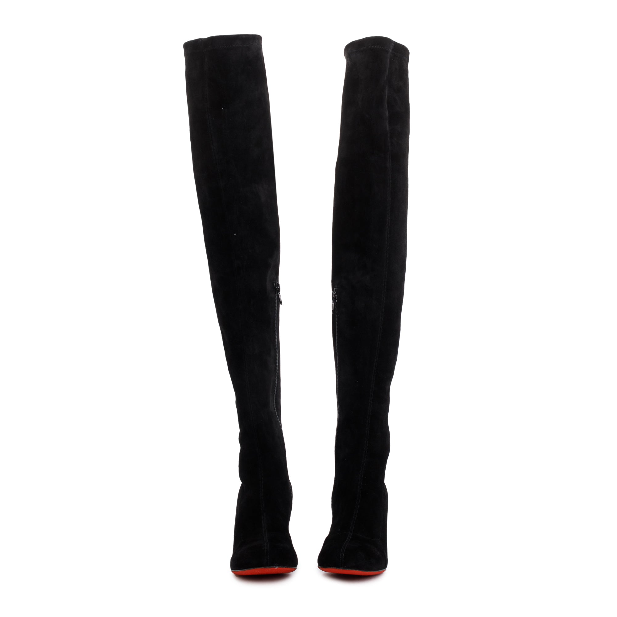 Christian Louboutin Black Veau Velours Stretch Alta Top 70 Boots, Size 37 w/ Box