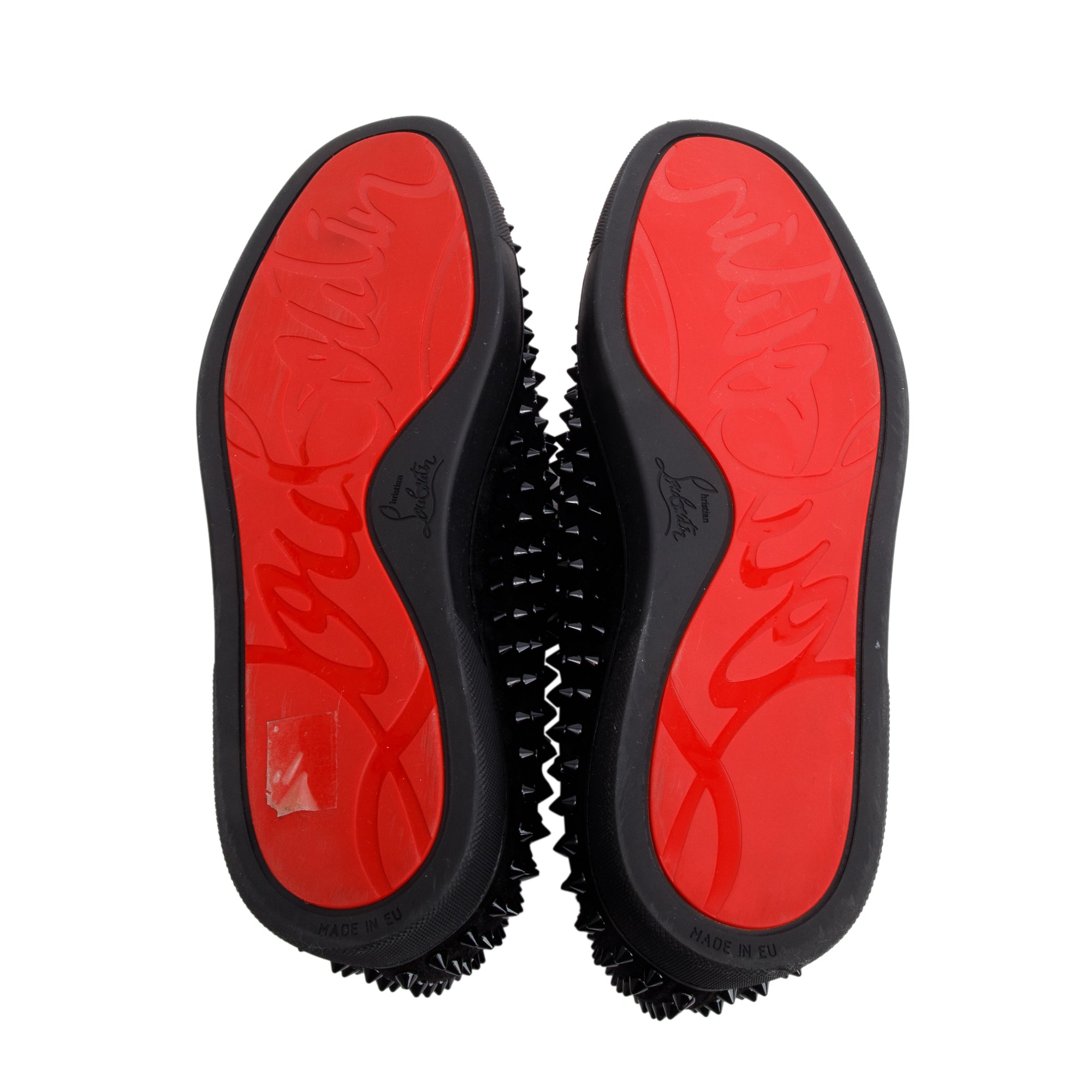 Christian Louboutin Black Velours Spike Roller Boat Slide Sneakers, Size 44.5 w/ Box