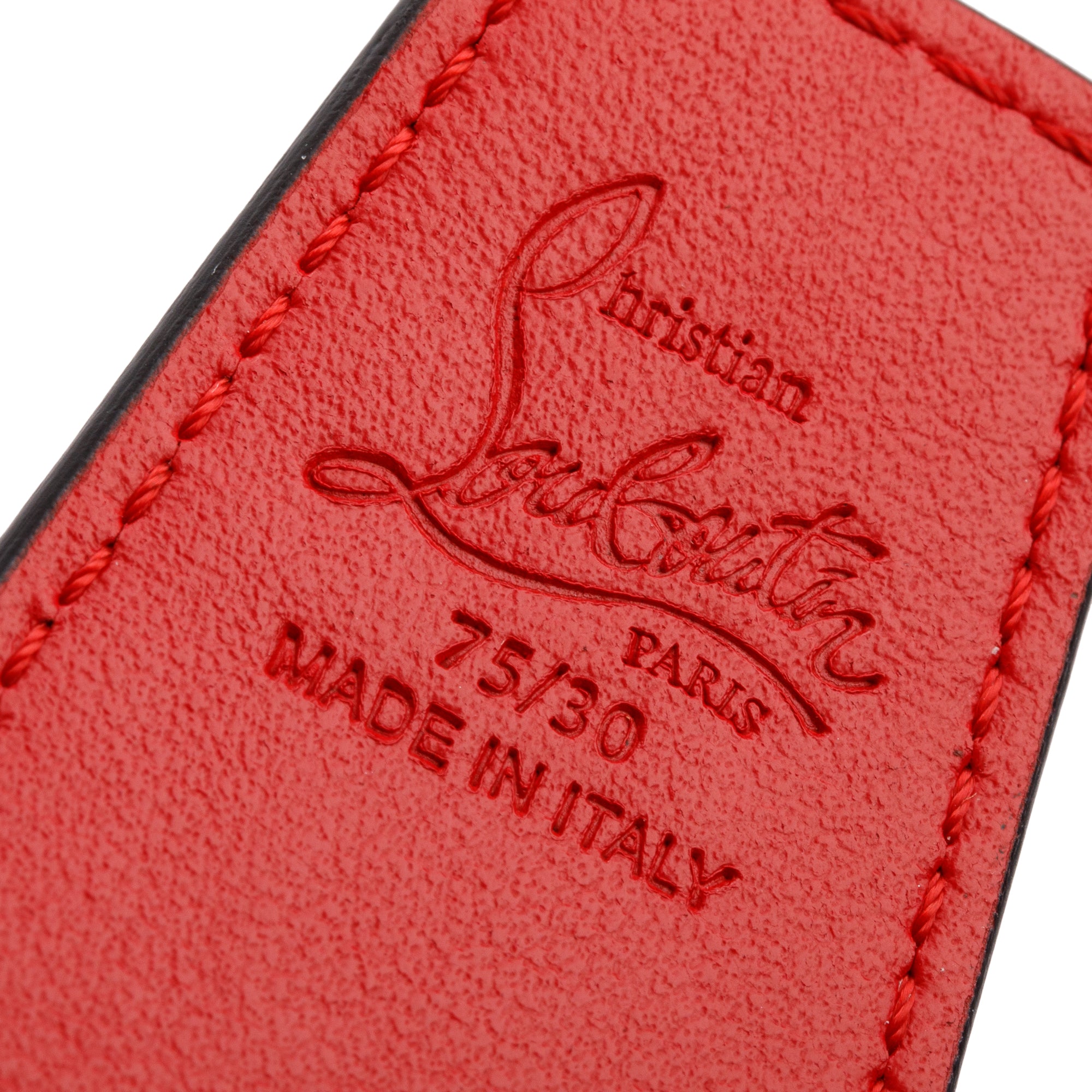 Christian Louboutin Black/Red Calf Leather CL Logo Belt, Size 75 30 w/ Box