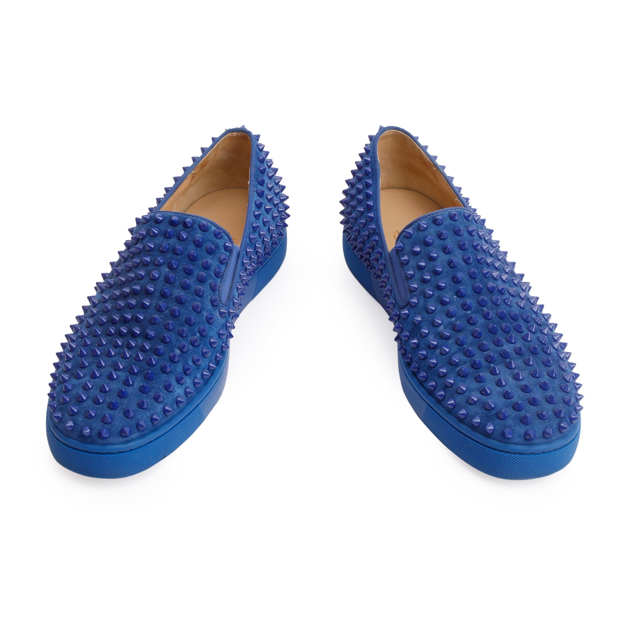 Christian Louboutin Blue Suede Spike Slide Sneakers, Size 44 w/ Box & Receipt