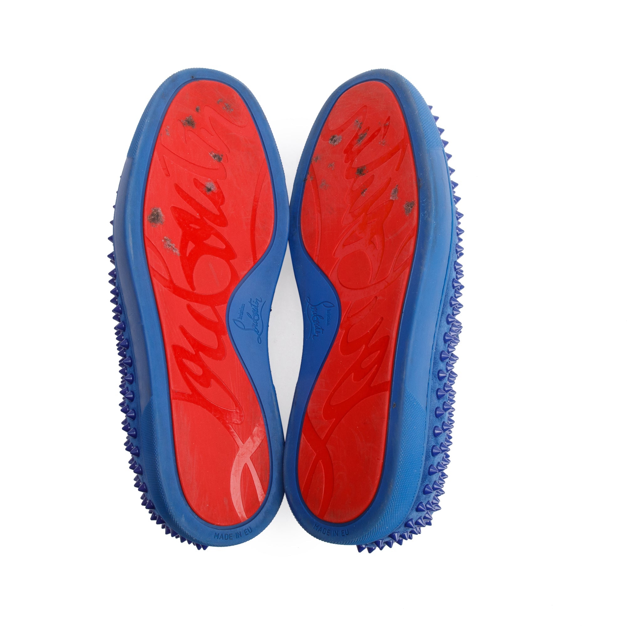 Christian Louboutin Blue Suede Spike Slide Sneakers, Size 44 w/ Box & Receipt