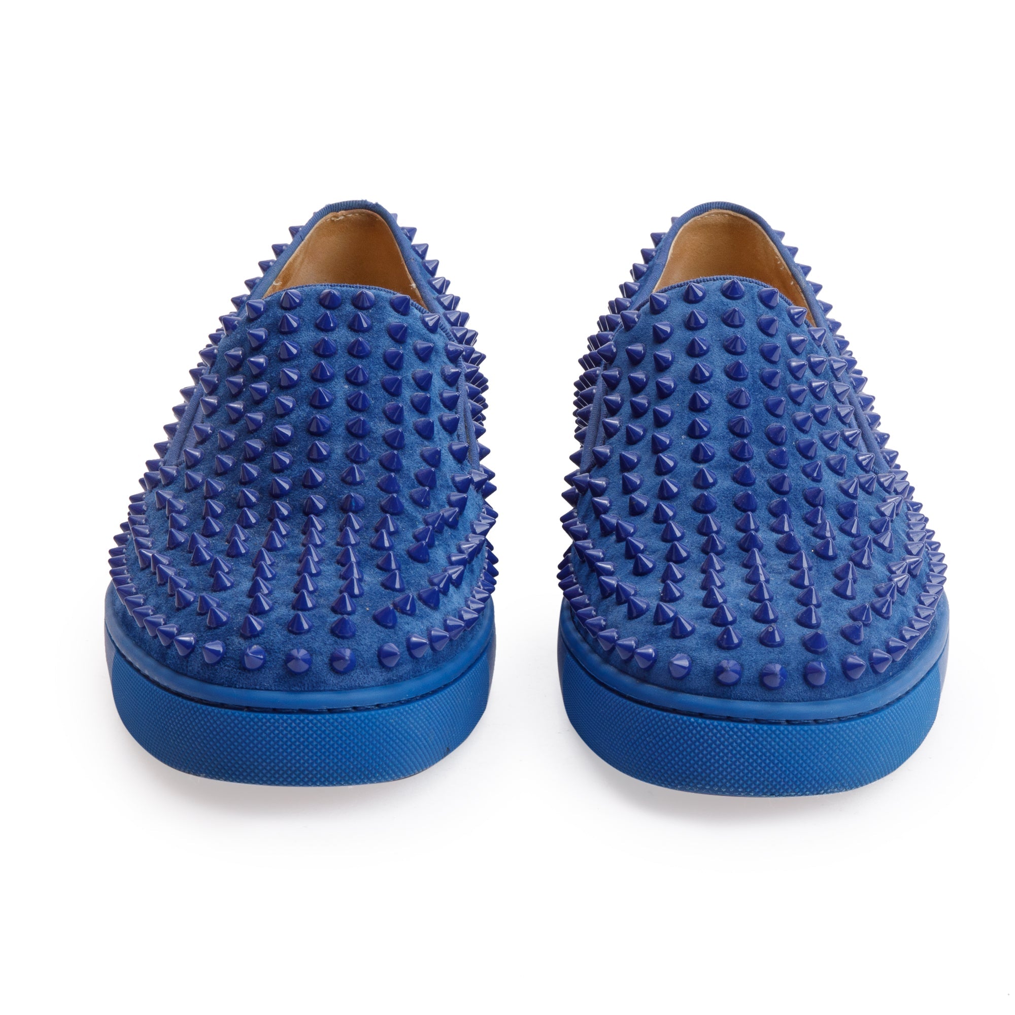 Christian Louboutin Blue Suede Spike Slide Sneakers, Size 44 w/ Box & Receipt