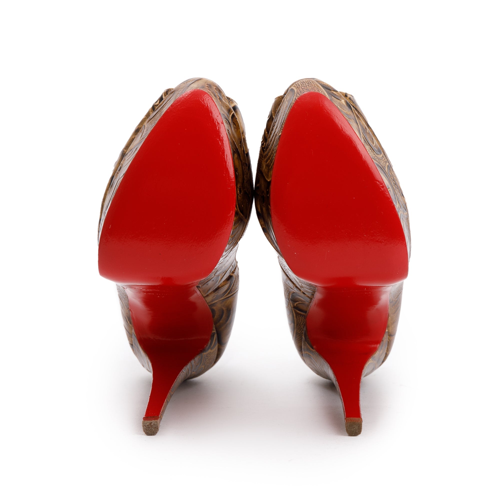 Christian Louboutin Brown Animal Print Leather Lady Peep Pumps, Size 37