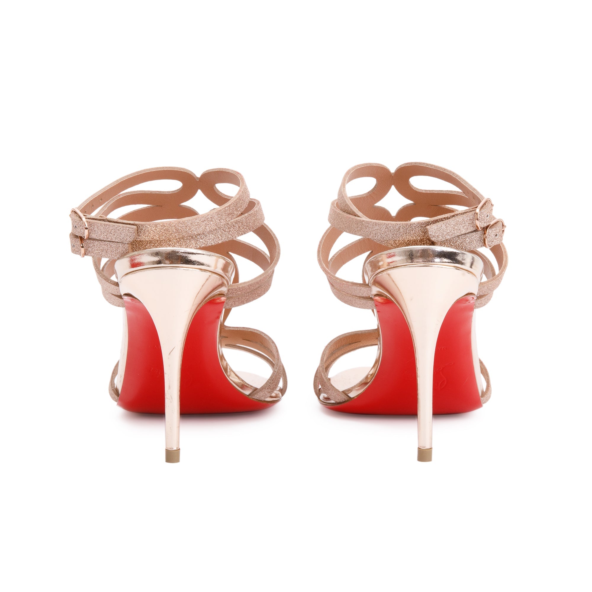 Christian Louboutin Brown Metallic Glitter Accent Renee 85 Sandals, Size 37