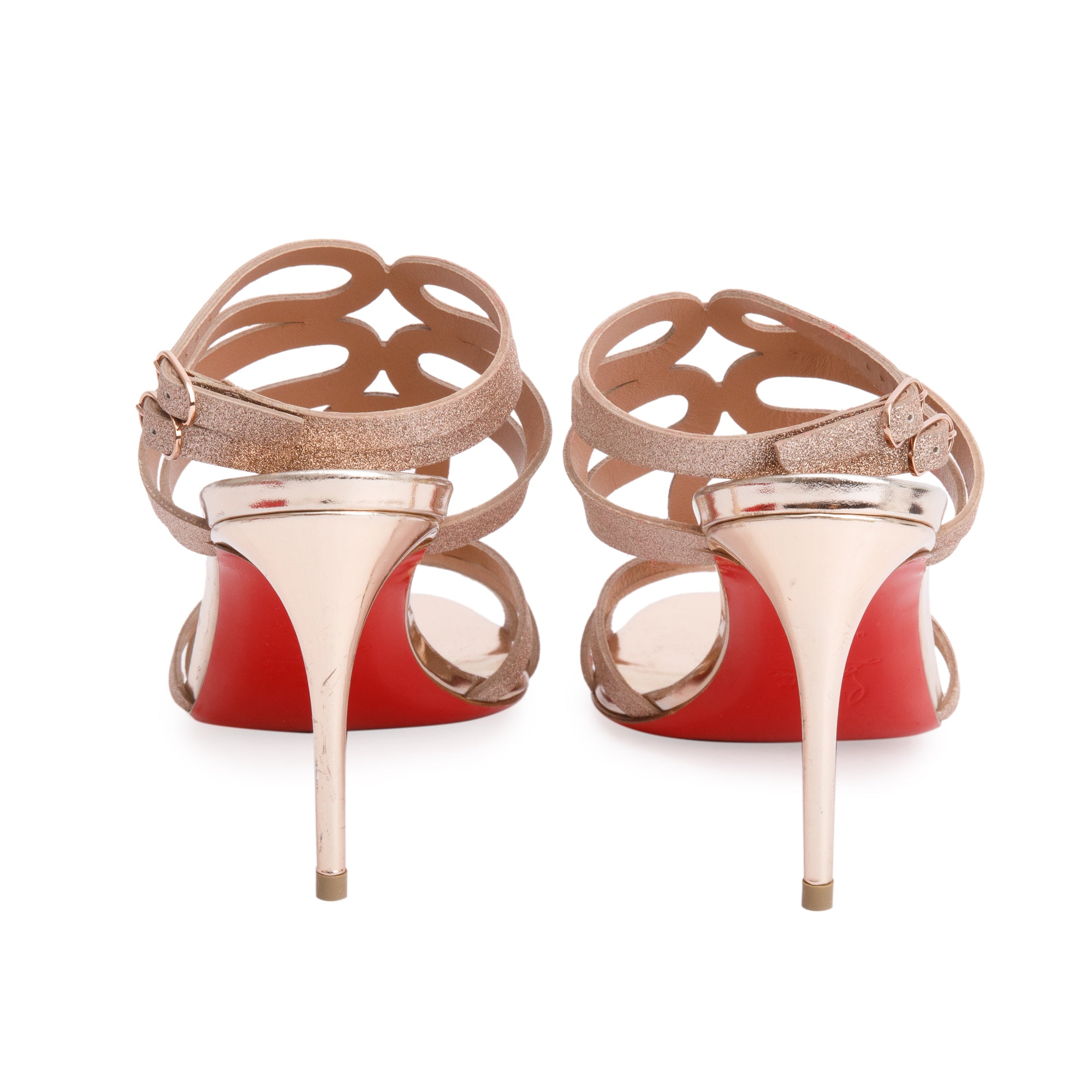 Christian Louboutin Brown Metallic Glitter Accent Renee 85 Sandals, Size 37