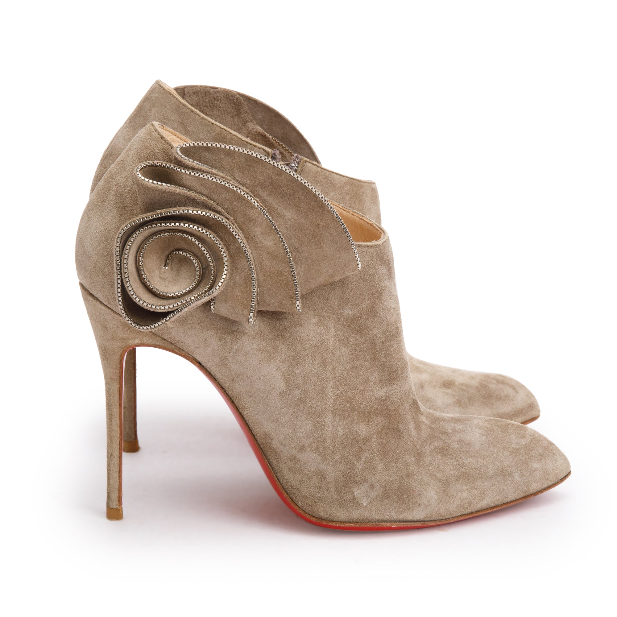 Christian Louboutin Brown Suede Mrs Baba Floral Print Boots, Size 36