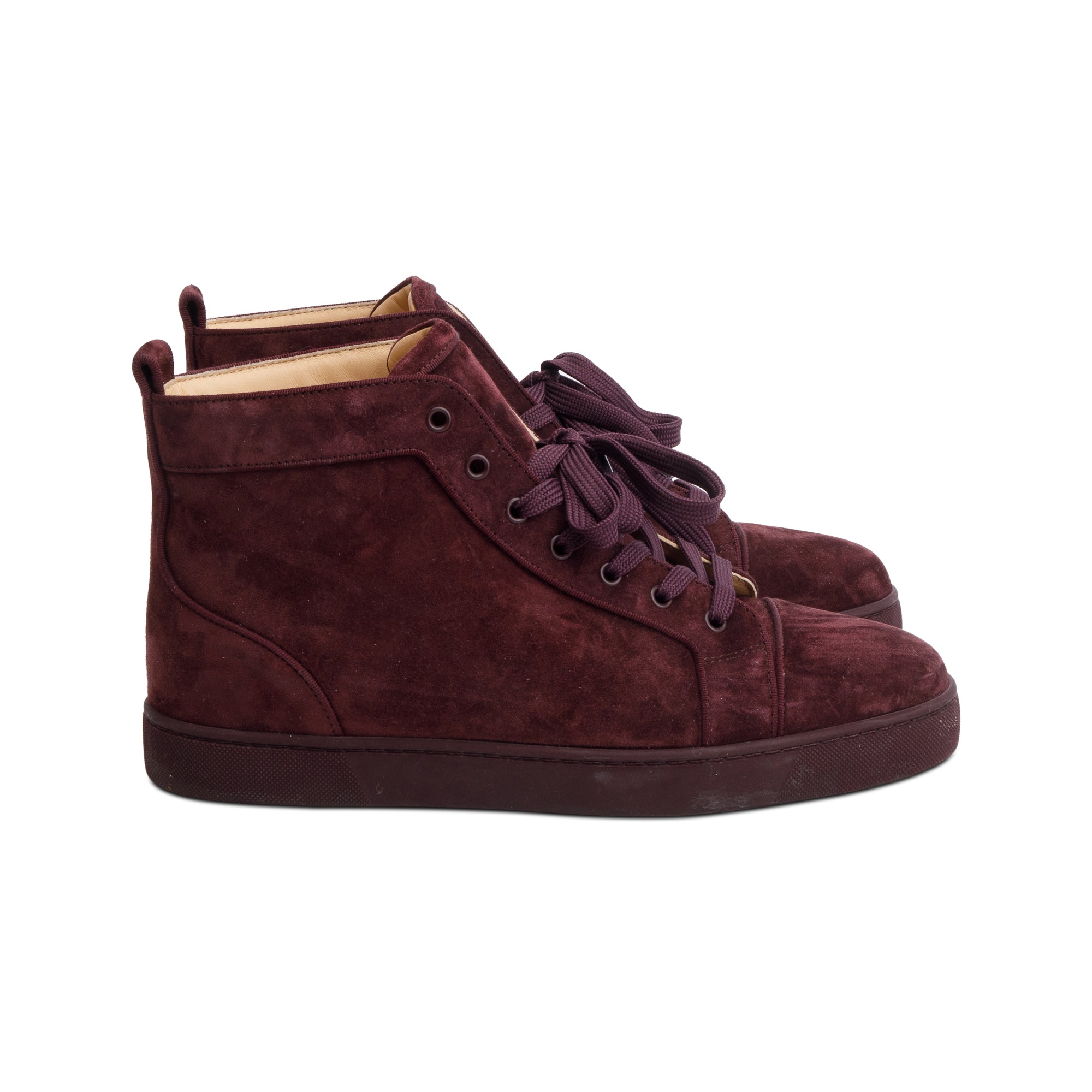 Christian Louboutin Burgundy Suede High Top Sneakers, Size 43.5 w/ Box