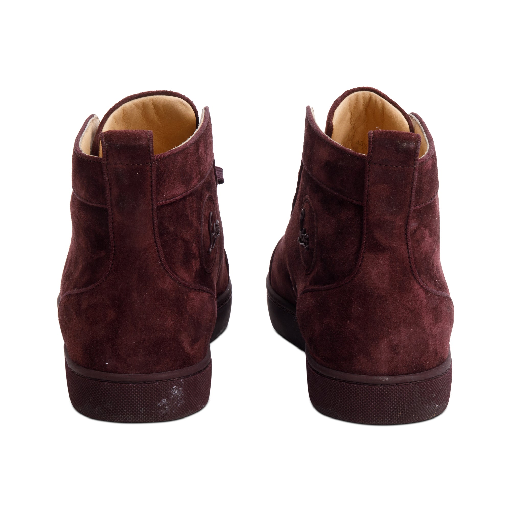 Christian Louboutin Burgundy Suede High Top Sneakers, Size 43.5 w/ Box