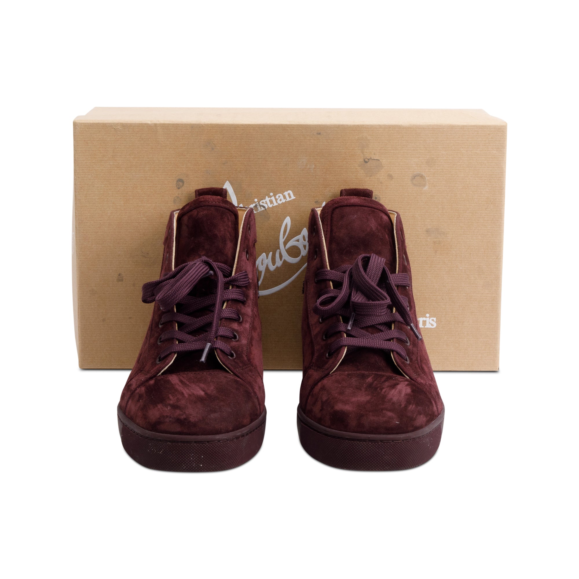 Christian Louboutin Burgundy Suede High Top Sneakers, Size 43.5 w/ Box