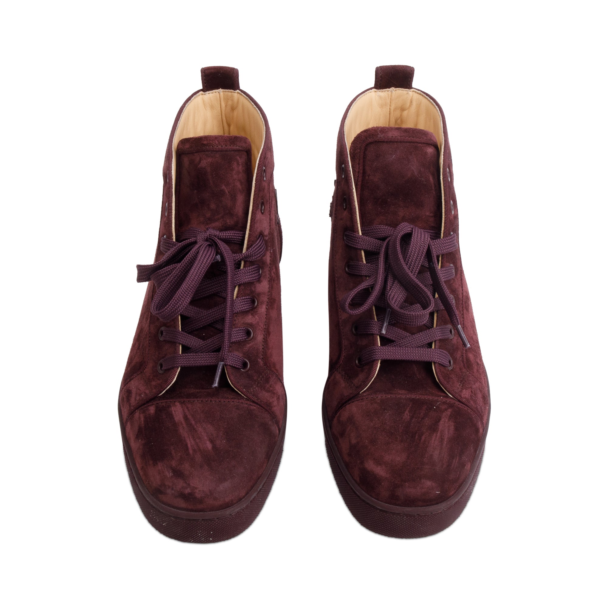 Christian Louboutin Burgundy Suede High Top Sneakers, Size 43.5 w/ Box