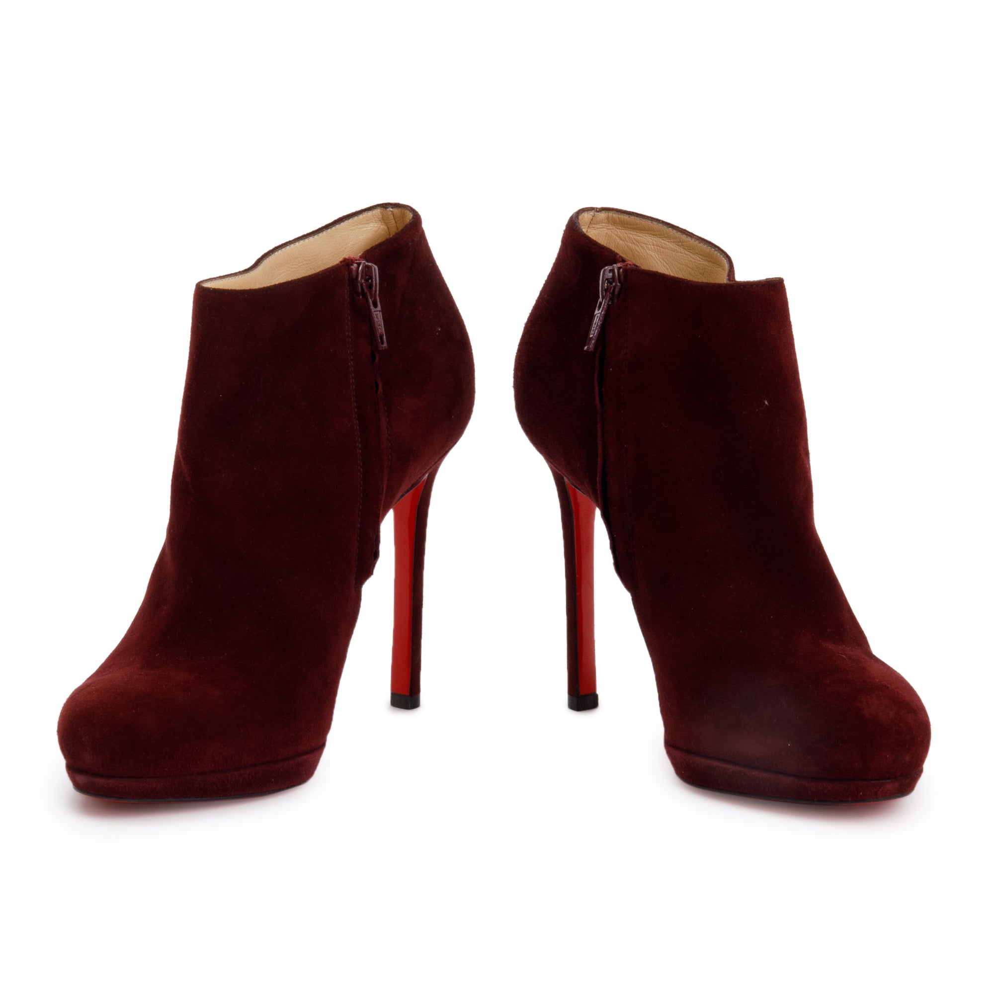 Christian Louboutin Burgundy Suede So Kate 100 Boots, Size 35 w/ Box