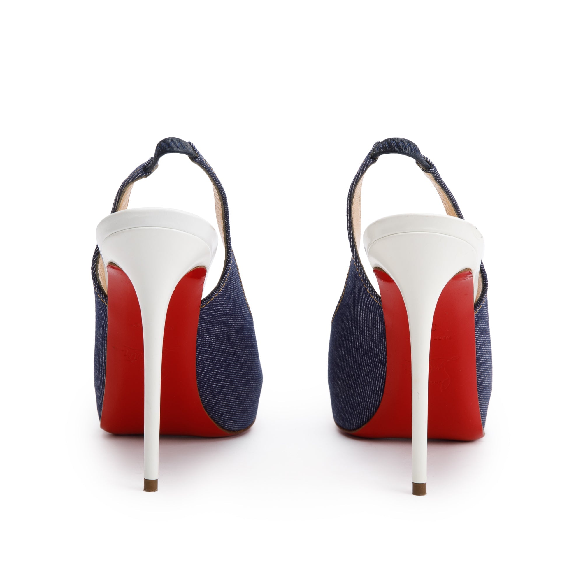 Christian Louboutin Denim Leather Slingback Sandals, Size 34