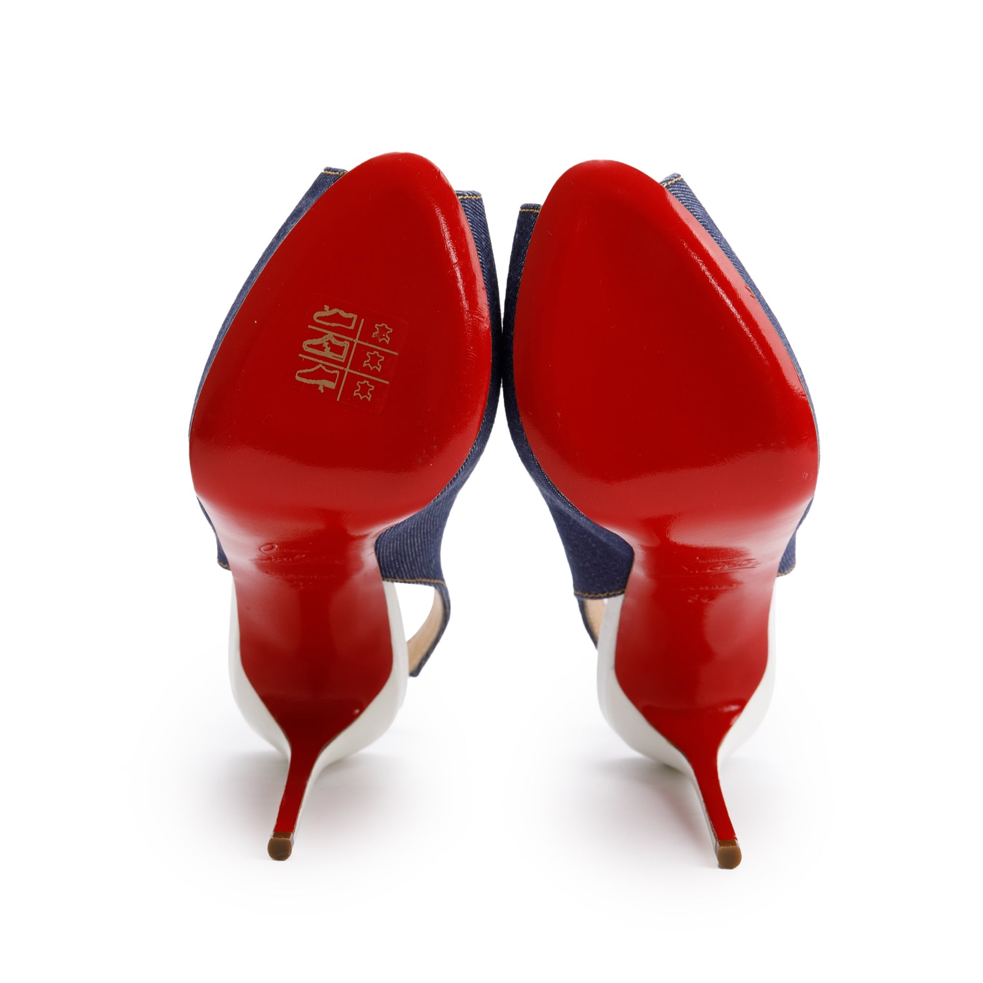 Christian Louboutin Denim Leather Slingback Sandals, Size 34