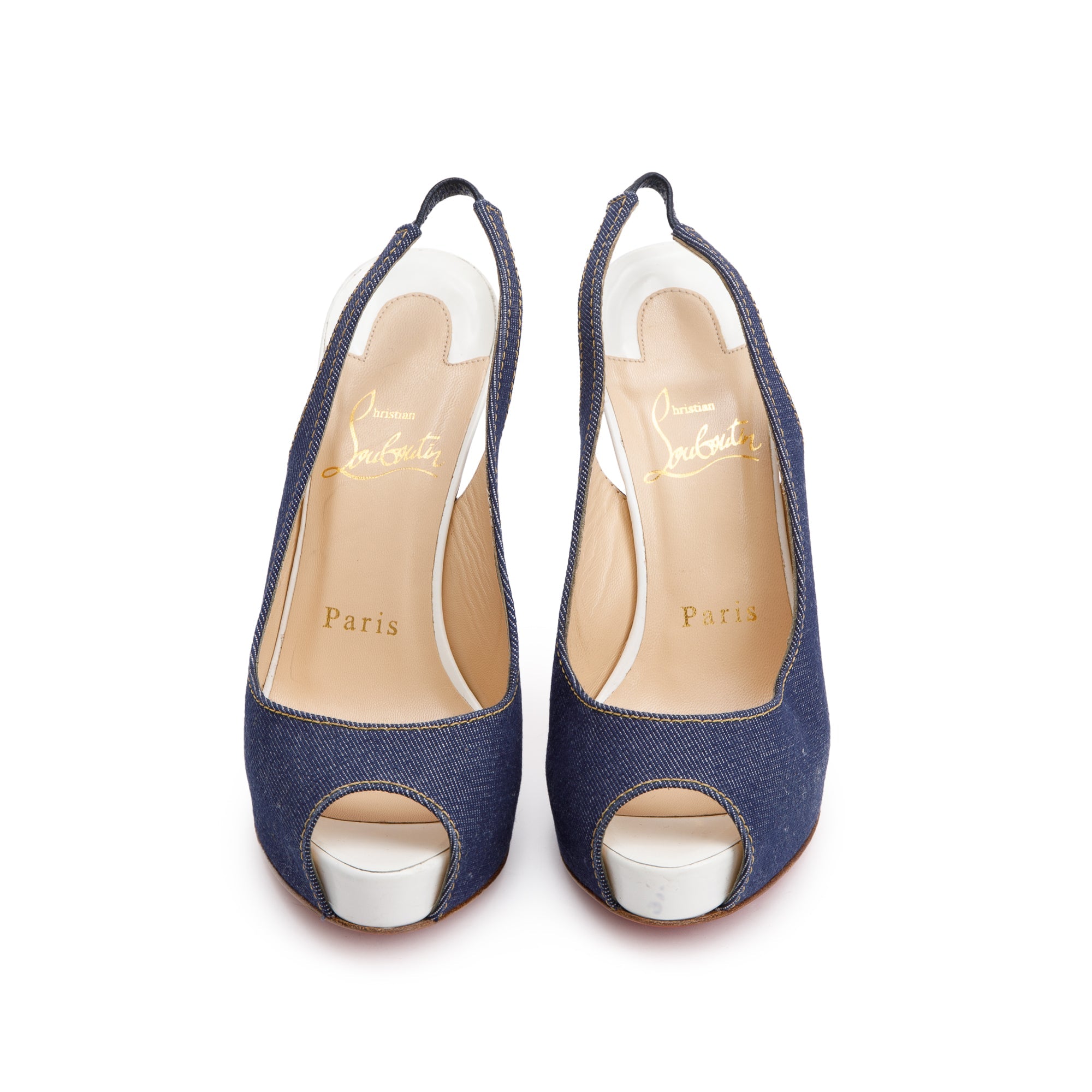 Christian Louboutin Denim Leather Slingback Sandals, Size 34