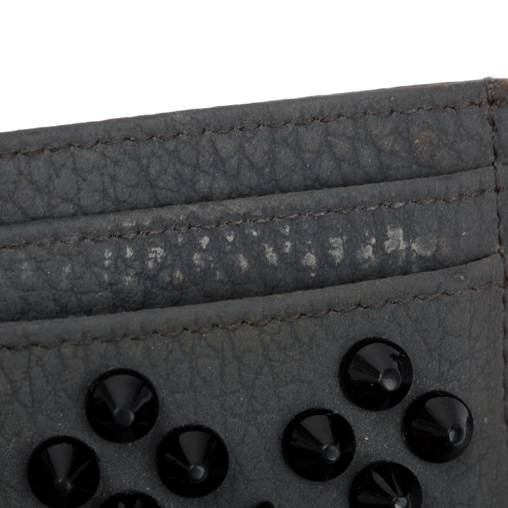 Christian Louboutin Grey Calfskin Leather Kios Spiked Card Holder