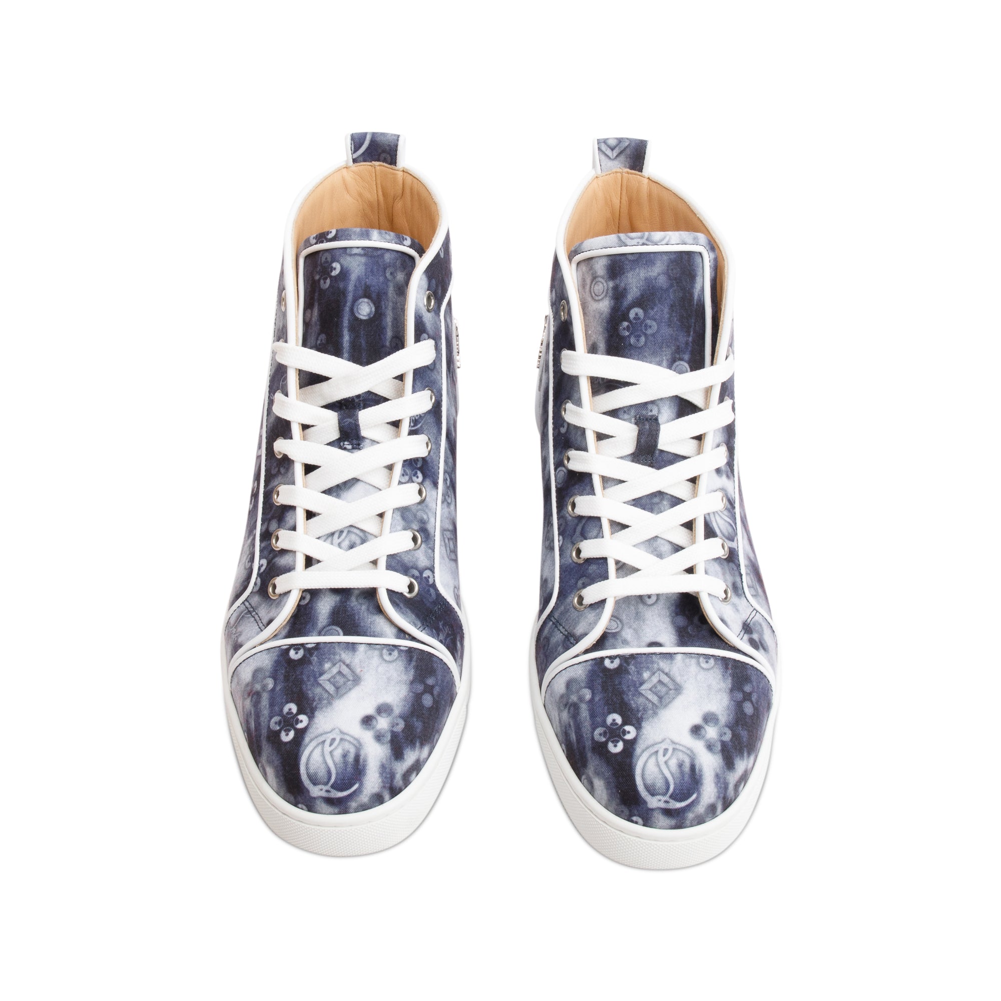 Christian Louboutin Grey Printed Canvas Louis Melon Spikes Orlato High-Top Sneakers, Size 43.5 w/ Box